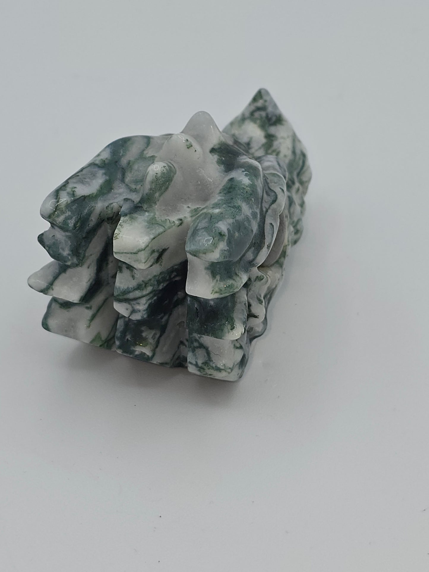Moss Agate Dragon Skull with Labradorite Eye – Polished Natural Agate