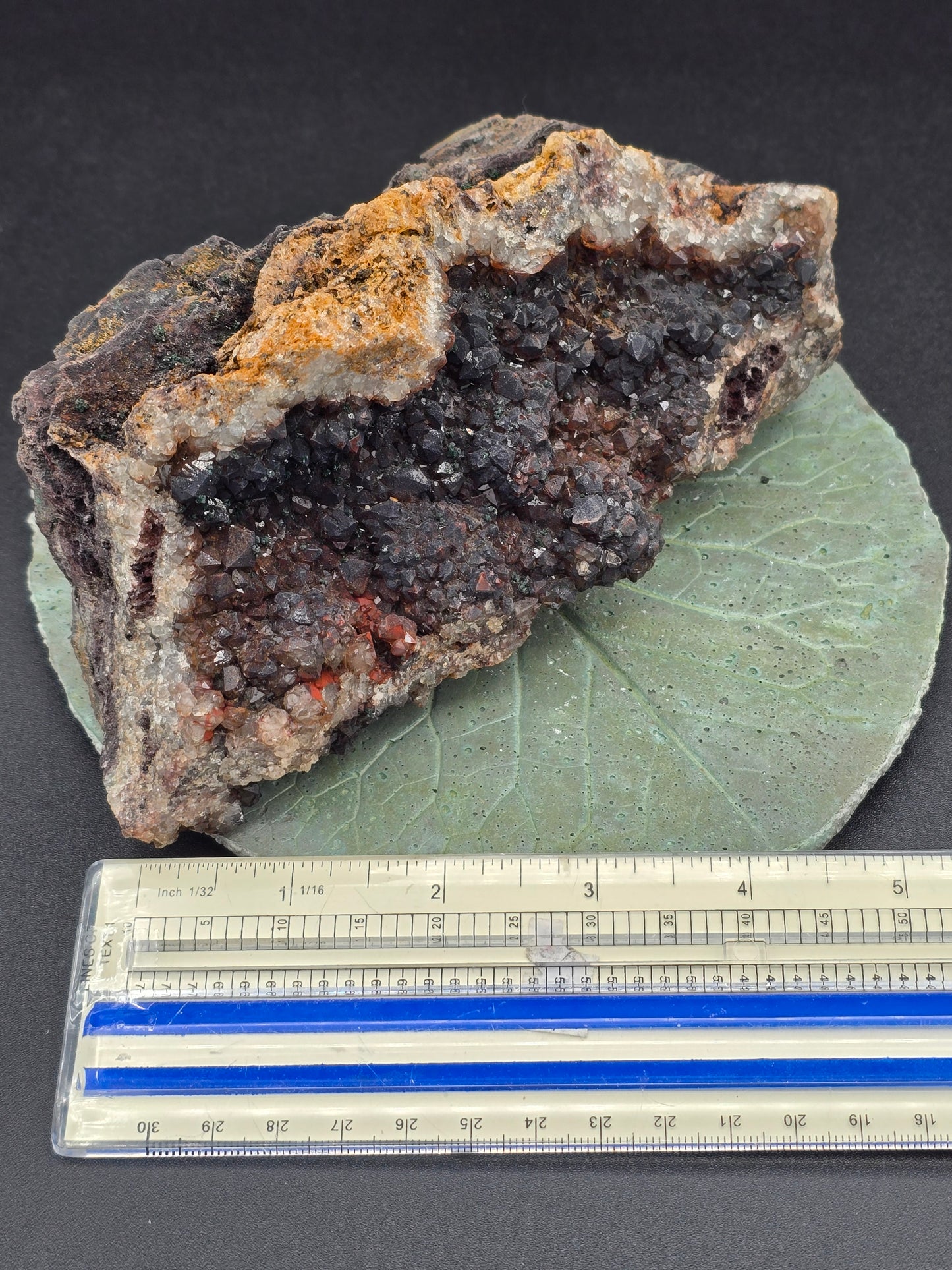 Specular Hematite on Hematite, quartz and Malachite