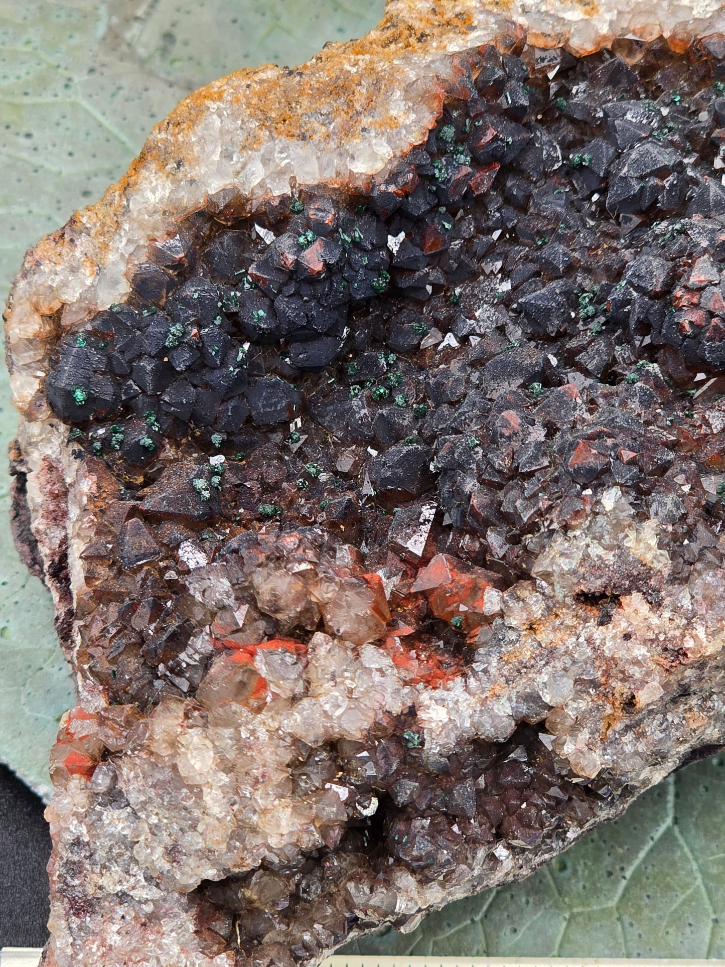 Specular Hematite on Hematite, quartz and Malachite