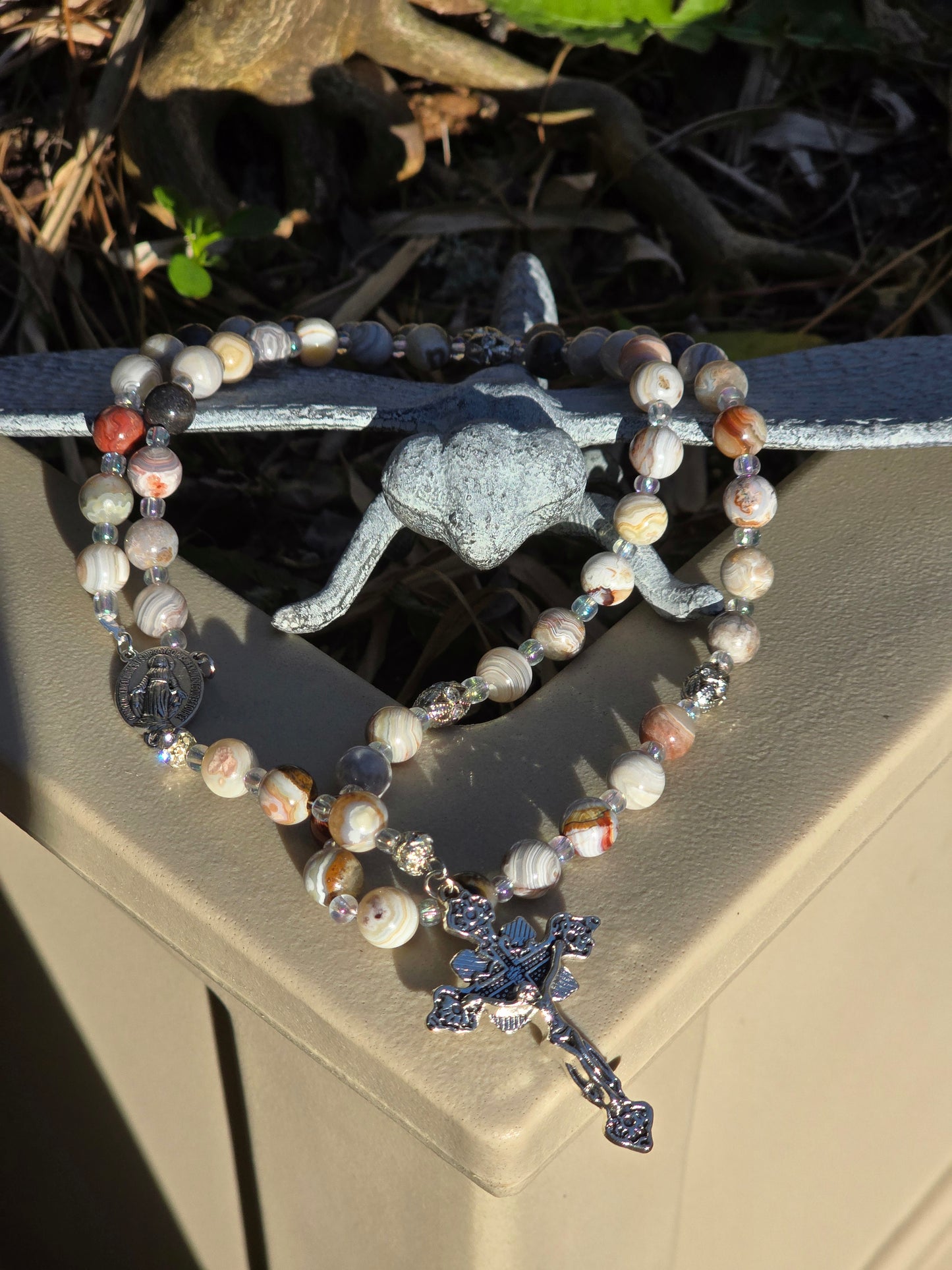 Laguna Lace Agate Rosary Beads