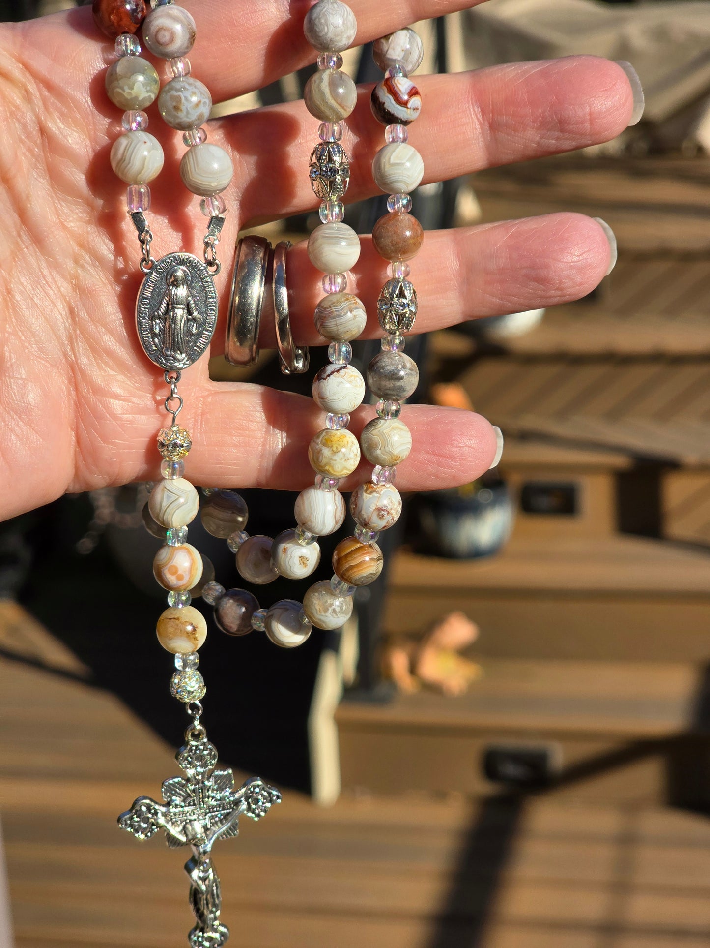 Laguna Lace Agate Rosary Beads