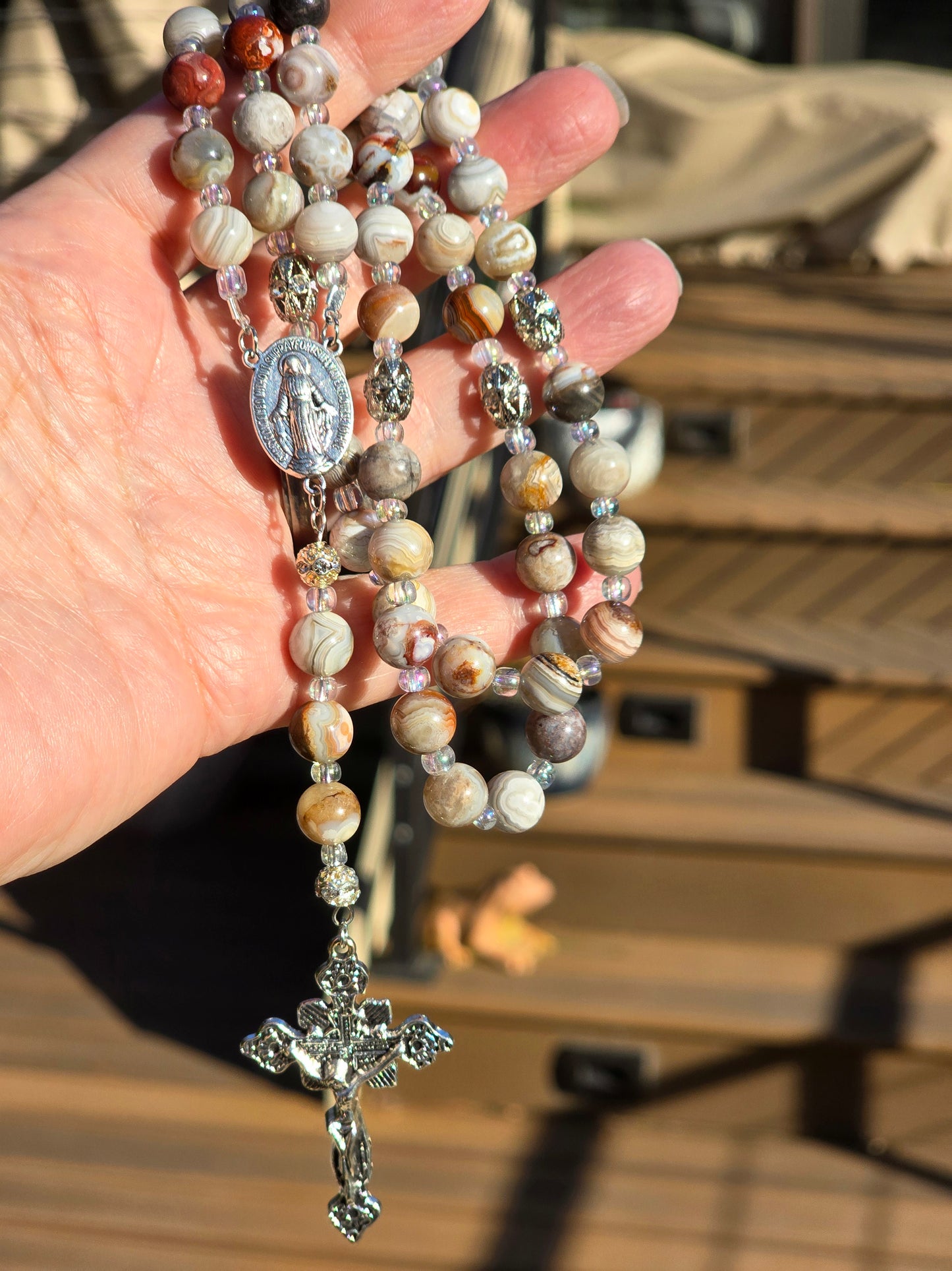 Laguna Lace Agate Rosary Beads