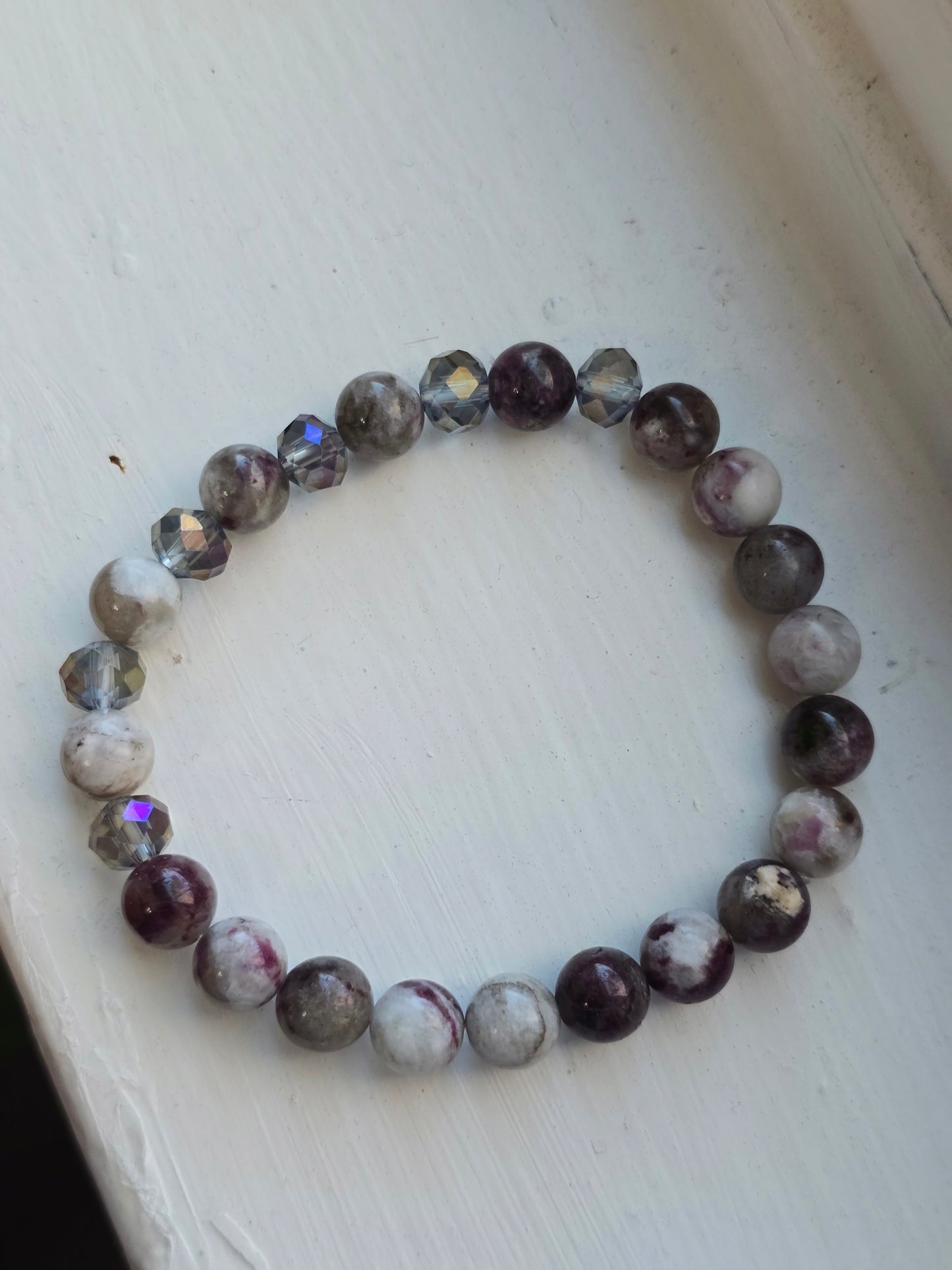Eudialyte and Glass 8mm beaded Bracelet