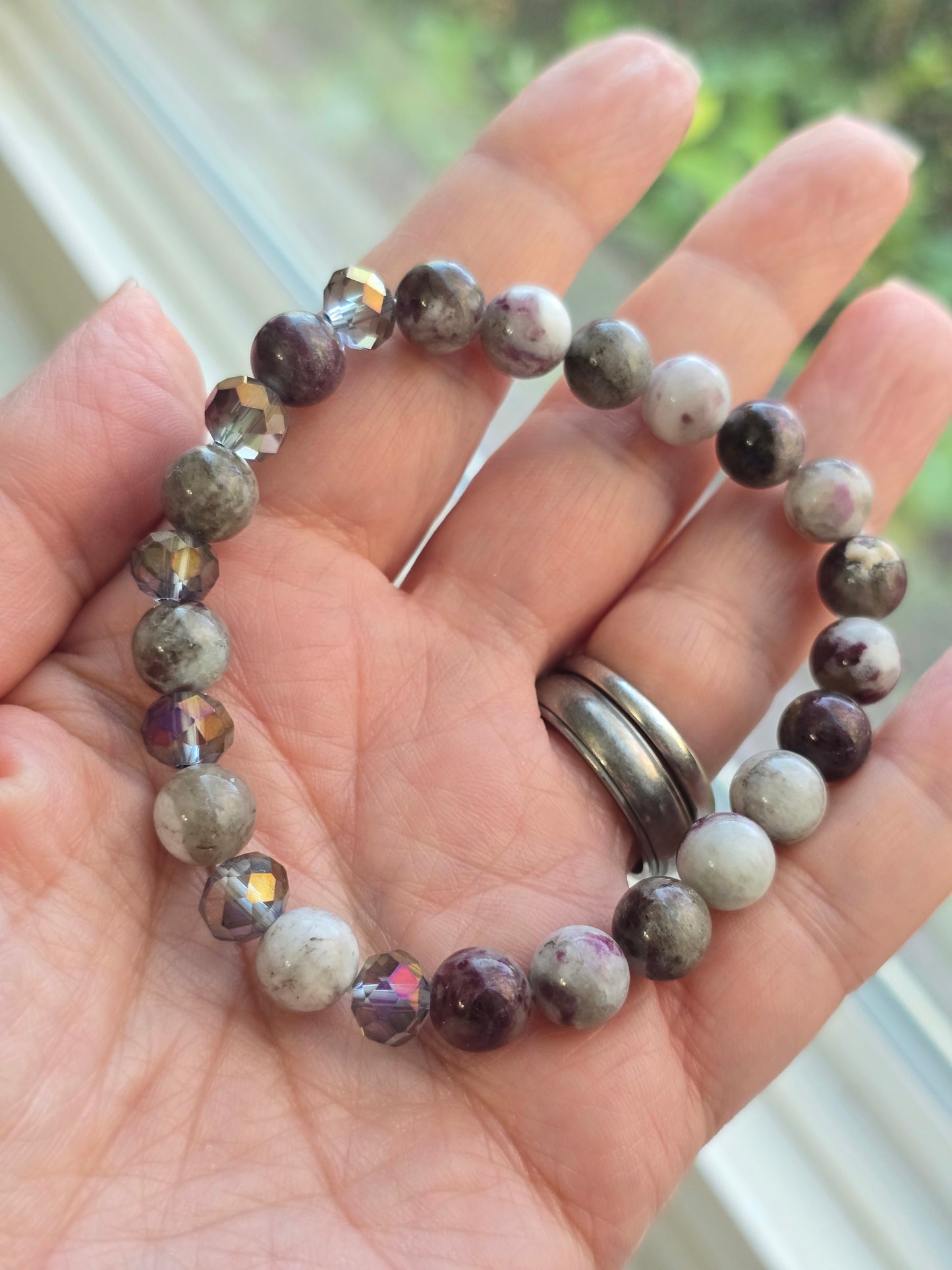 Eudialyte and Glass 8mm beaded Bracelet