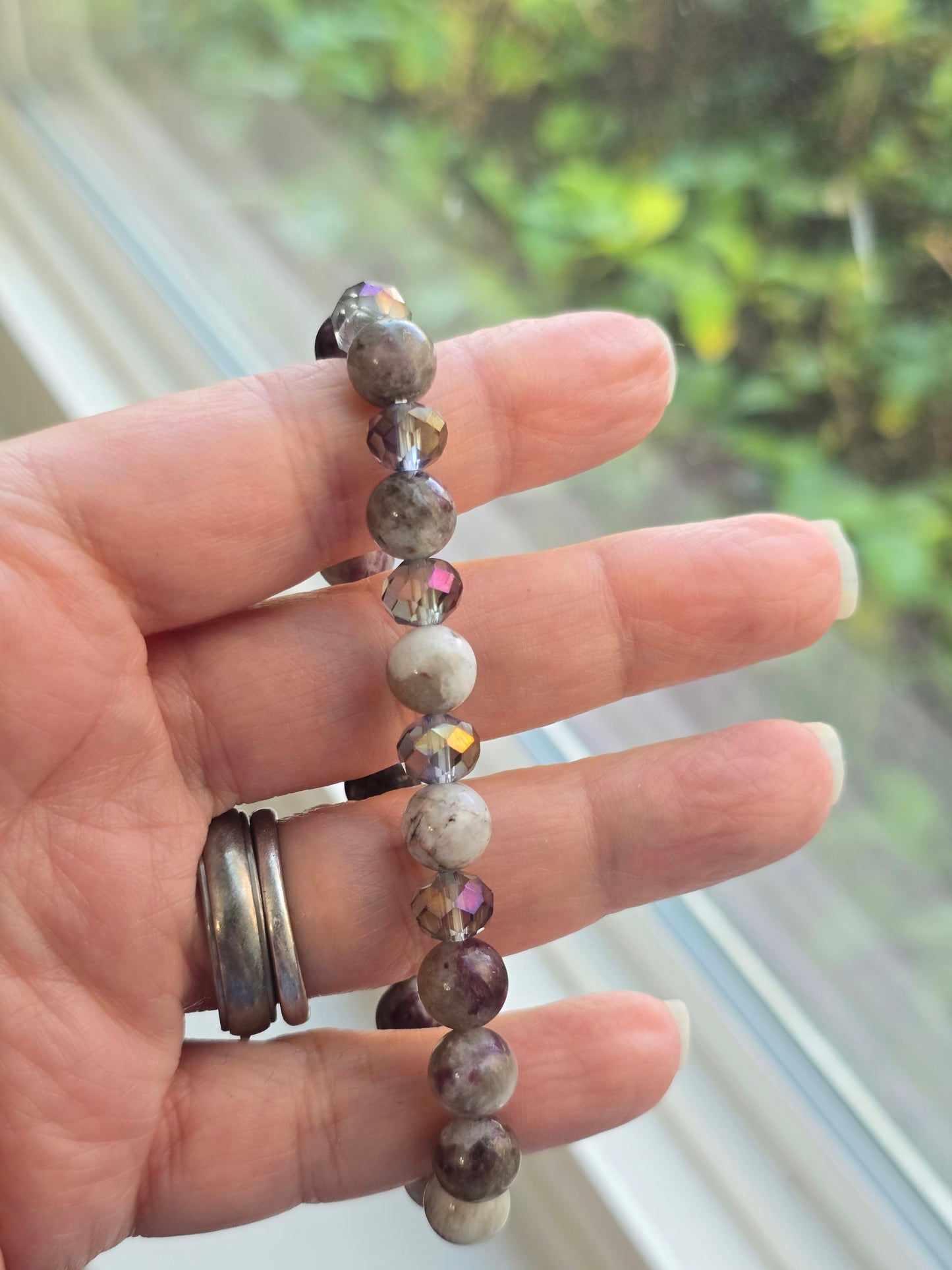 Eudialyte and Glass 8mm beaded Bracelet