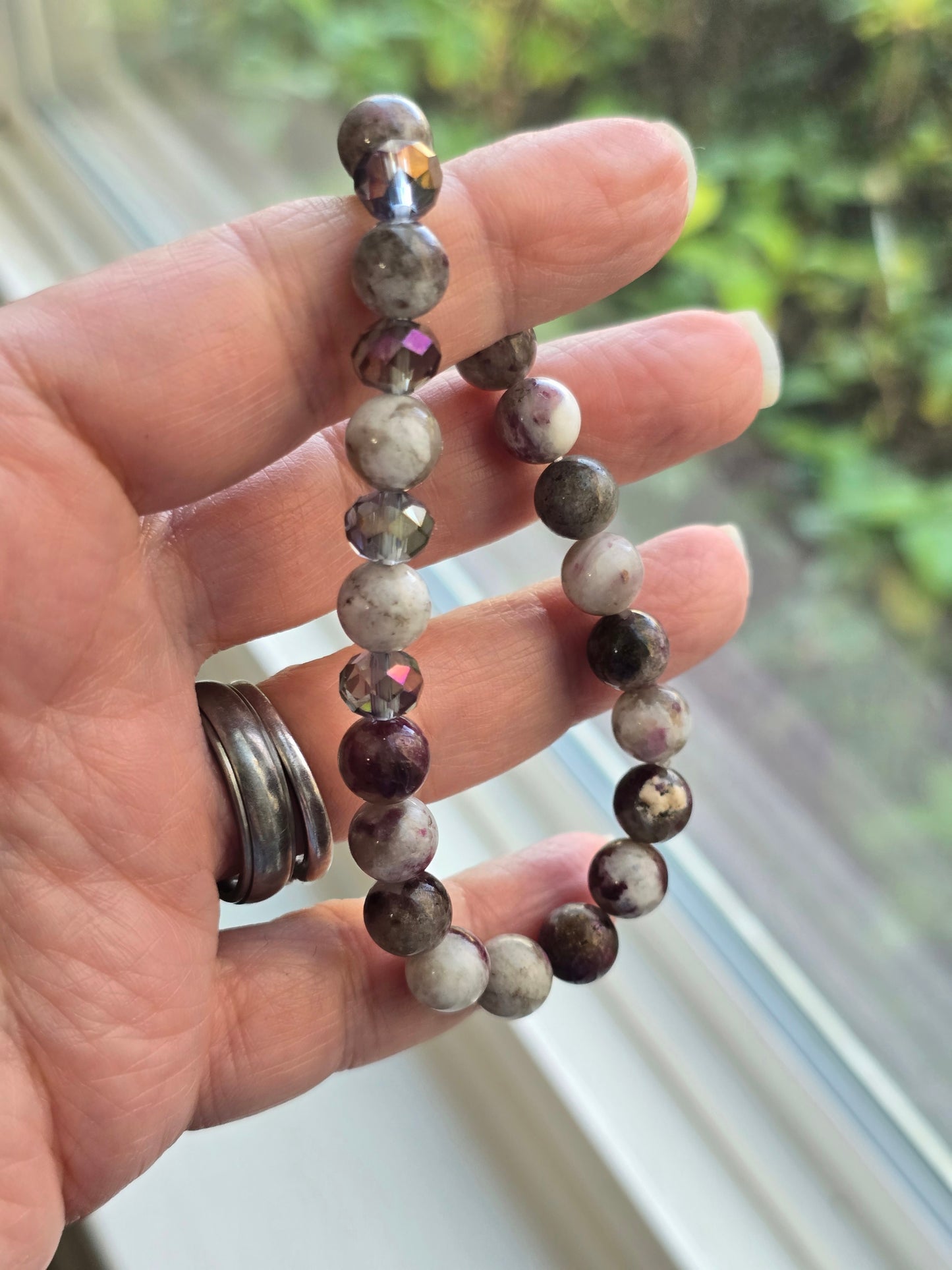 Eudialyte and Glass 8mm beaded Bracelet