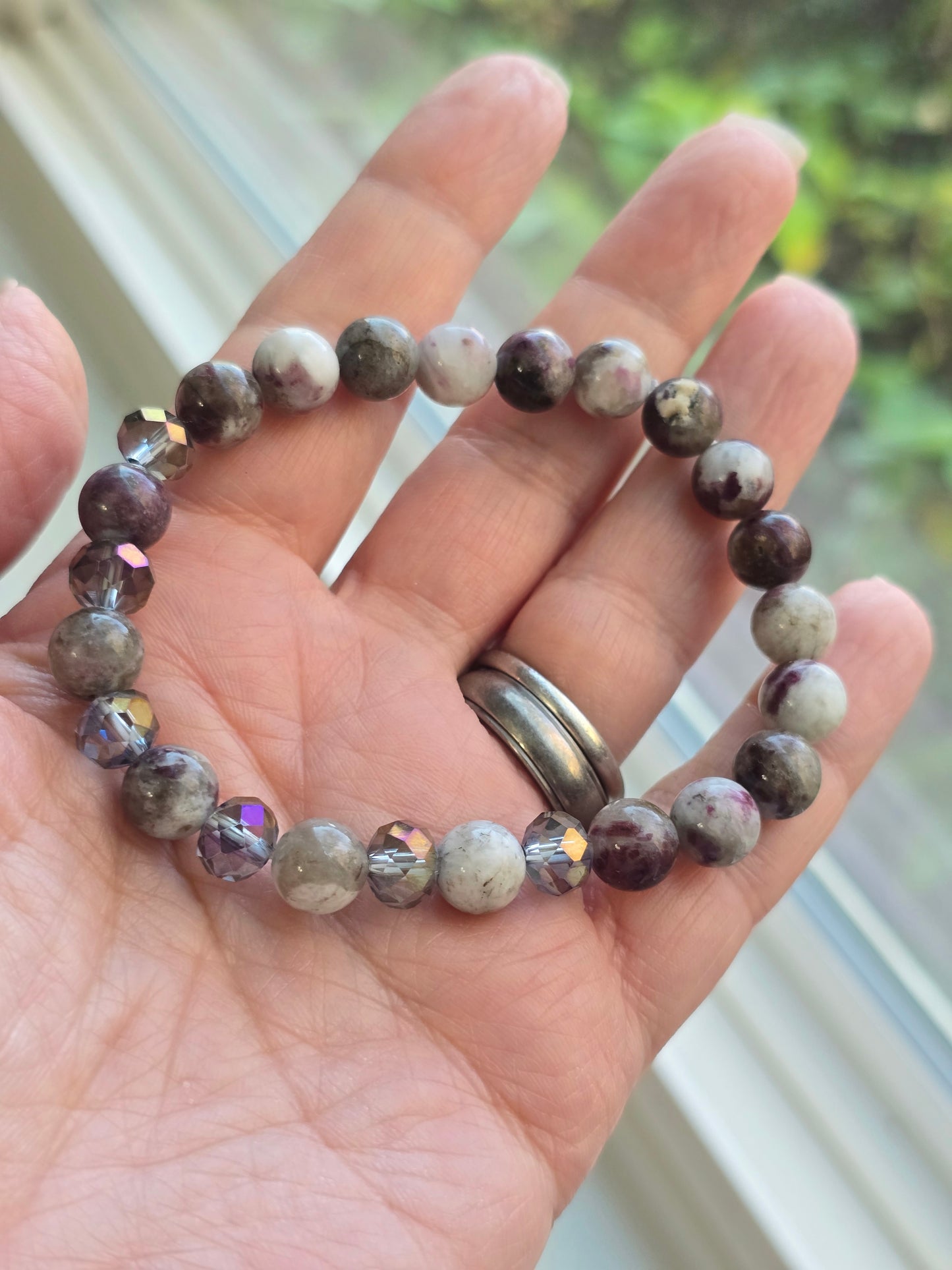 Eudialyte and Glass 8mm beaded Bracelet