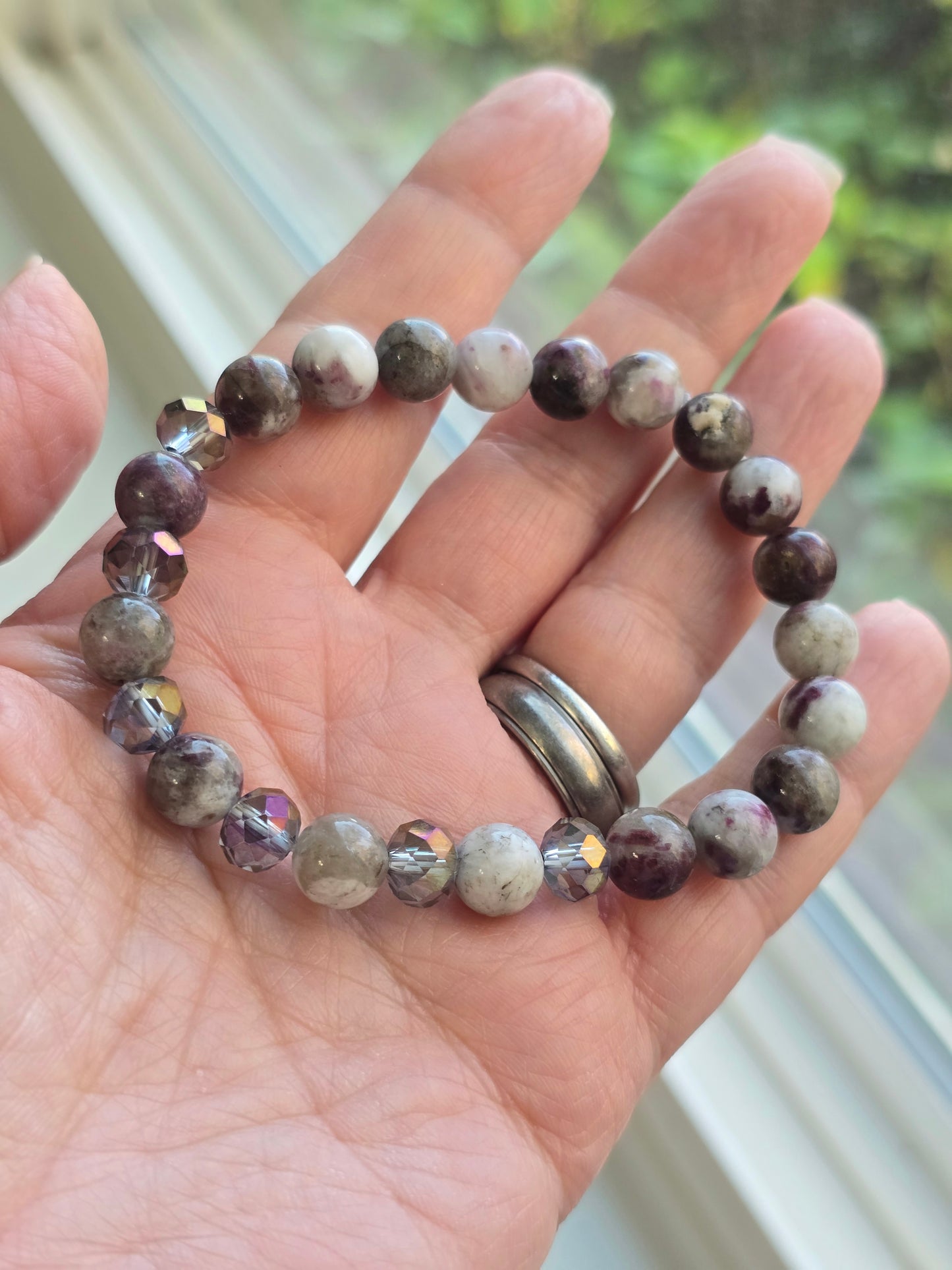 Eudialyte and Glass 8mm beaded Bracelet