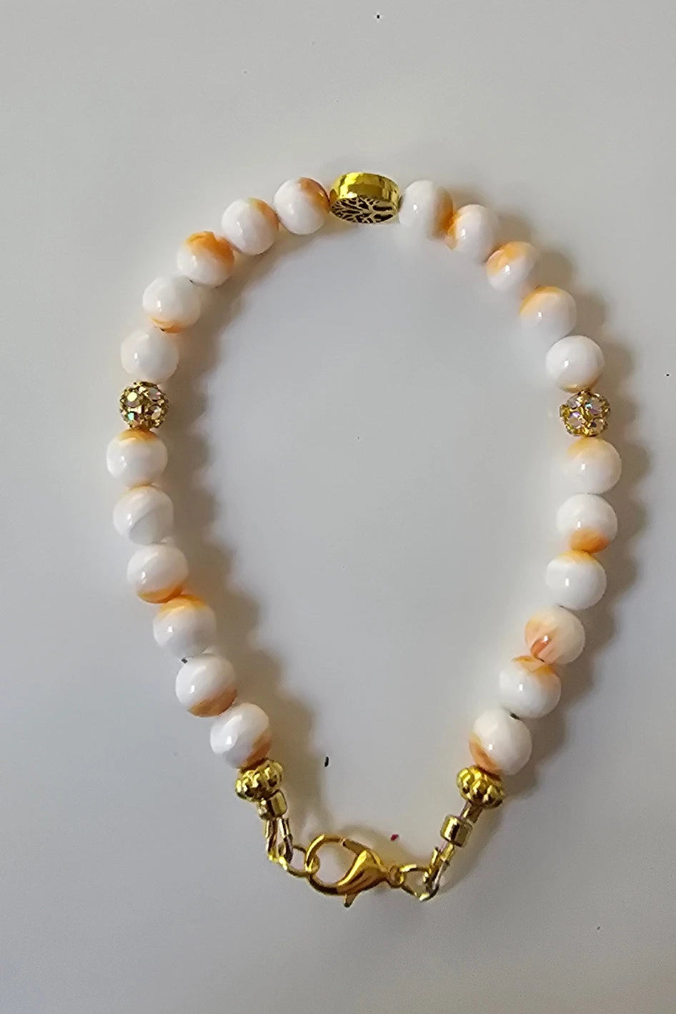 Spiny Orange Oyster Shell 6mm Wired Beaded Bracelet specimen - Genuine