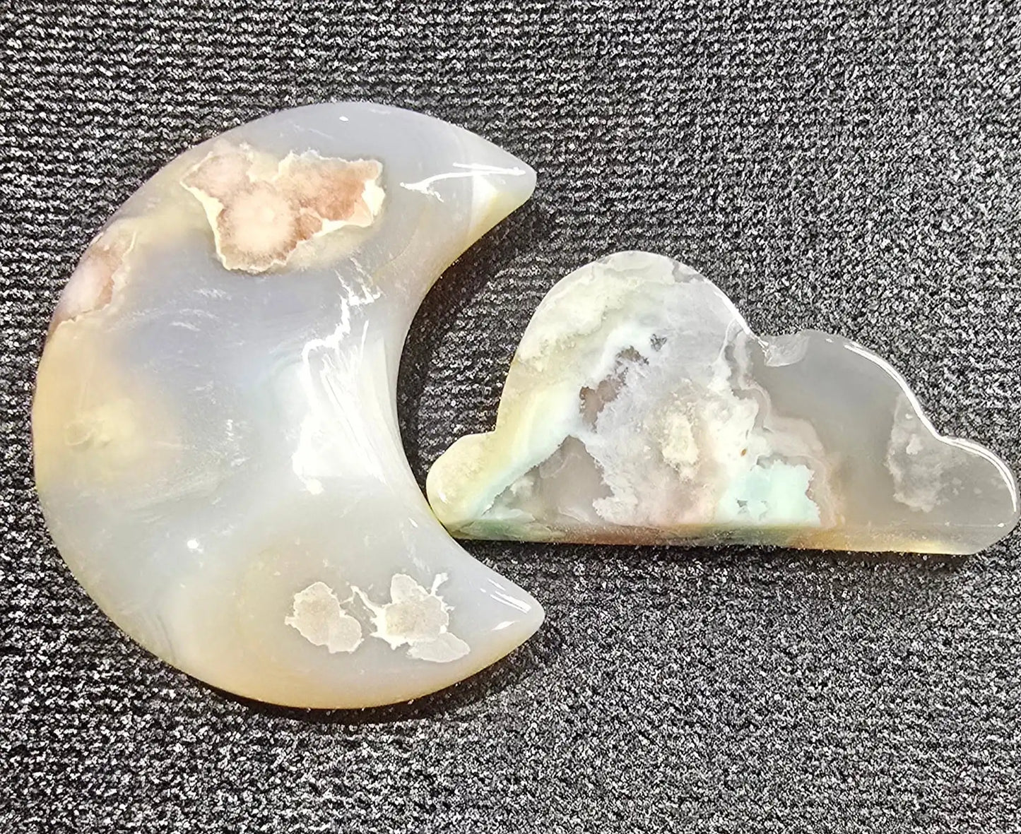 Flower Agate Moon & Cloud Combo carving