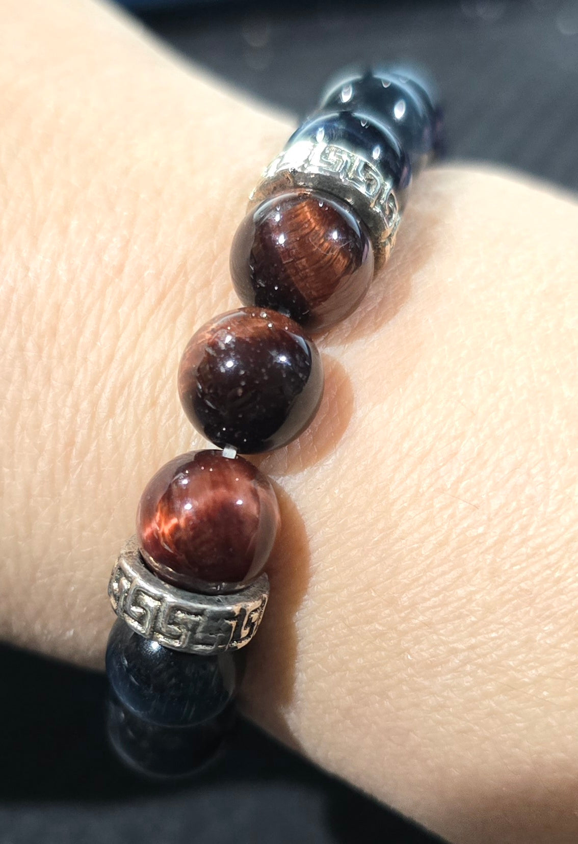 Red & Blue Tiger Eye 10mm Beaded Bracelet – 7" Wrist Size Hand Strung Natural Stone Jewelry