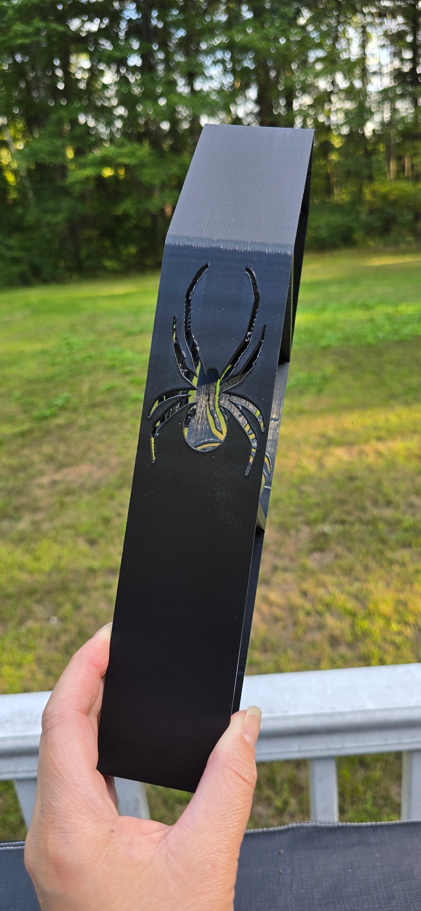 3D printed spiderweb Coffin shaped shelf.