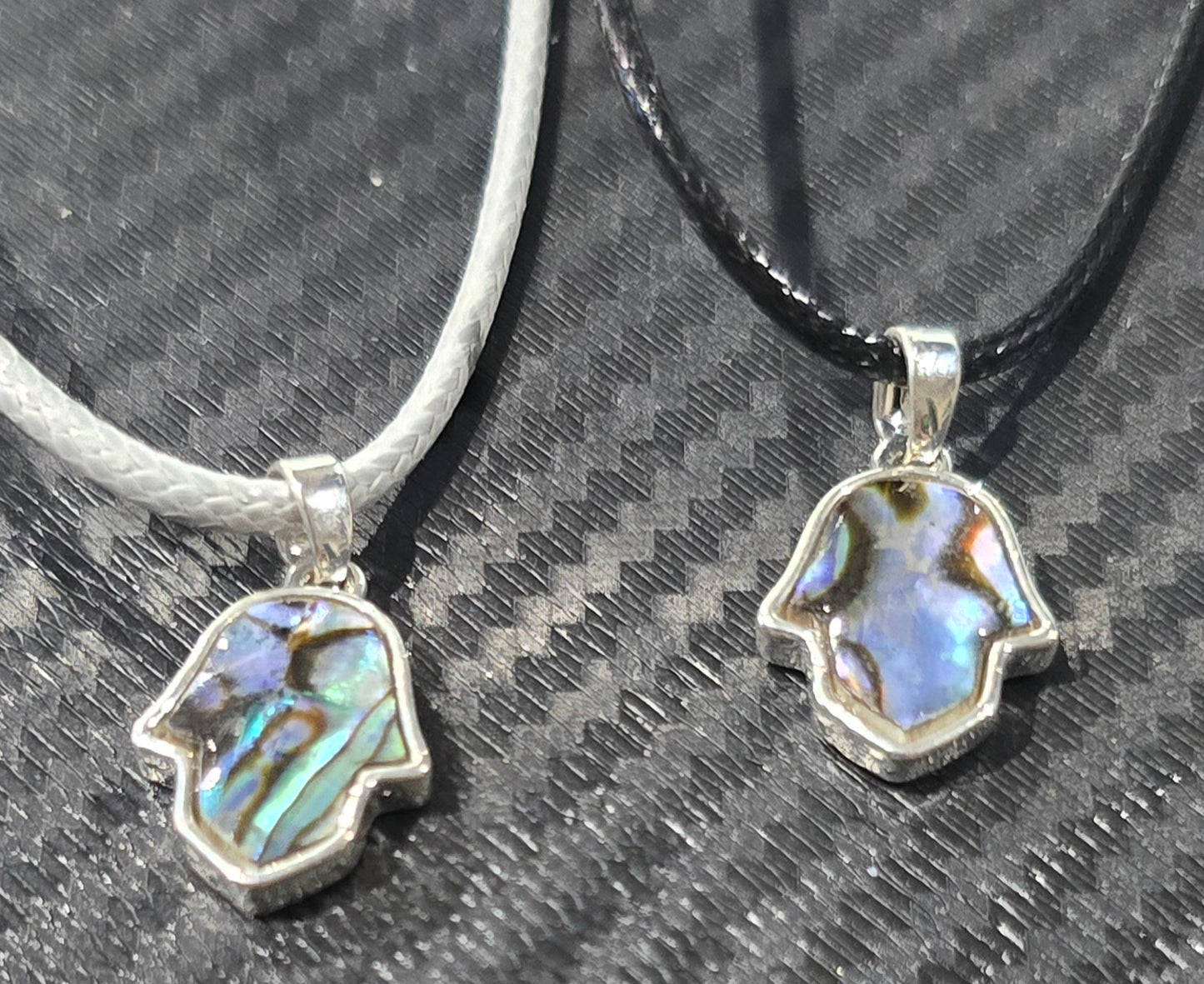 Abalone Shell Hamsa Pendant on Cord Necklace – Natural Shell Jewelry