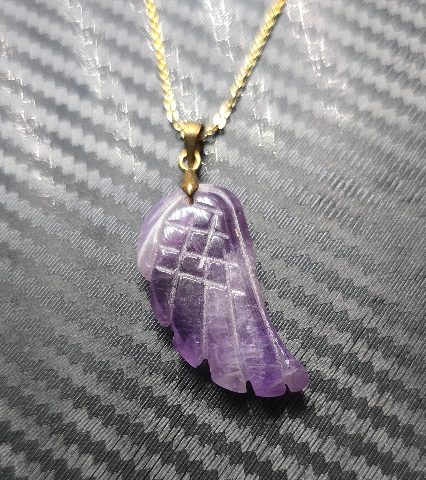 Angel Wing Pendant Necklace on Gold Finished Brass Chain – Natural Stone Jewelry