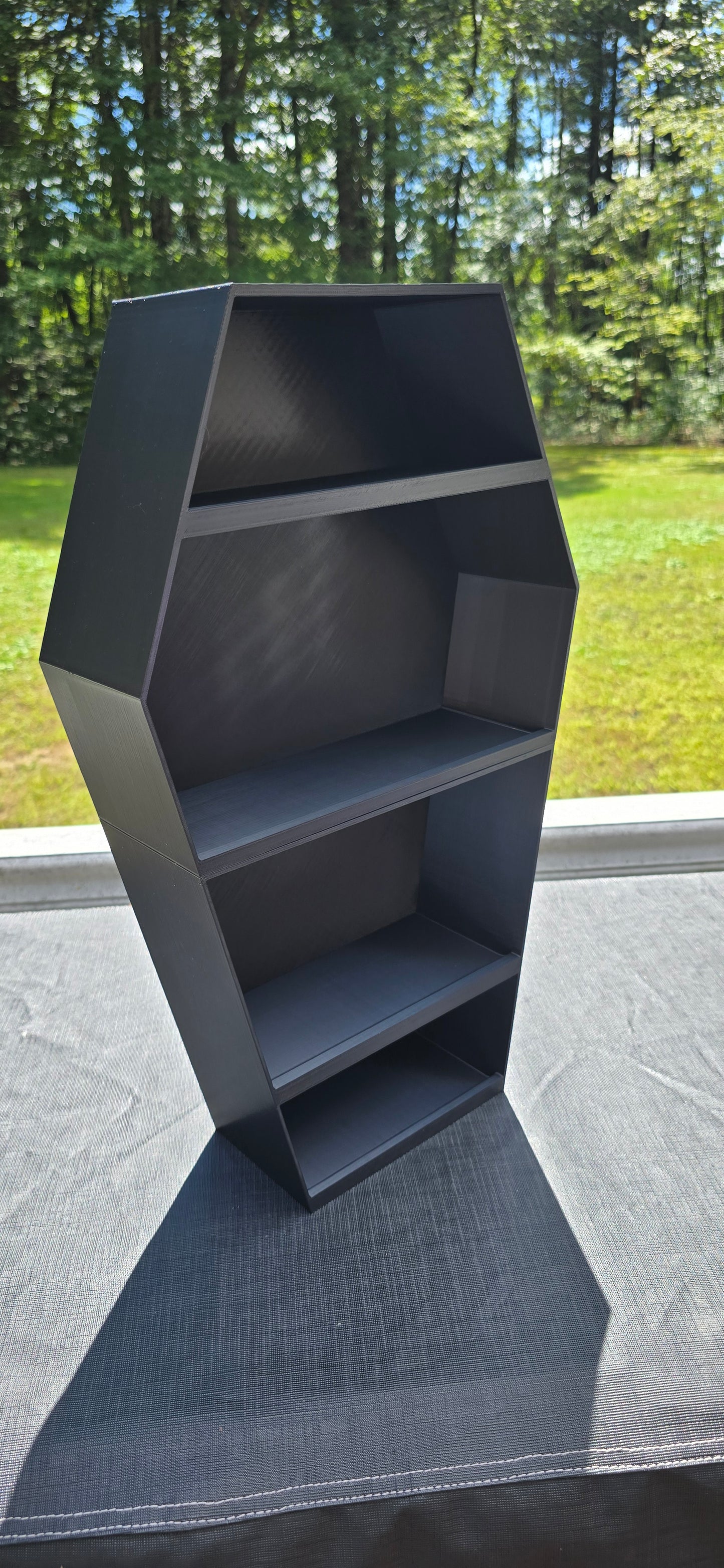 3D printed coffin shaped shelf