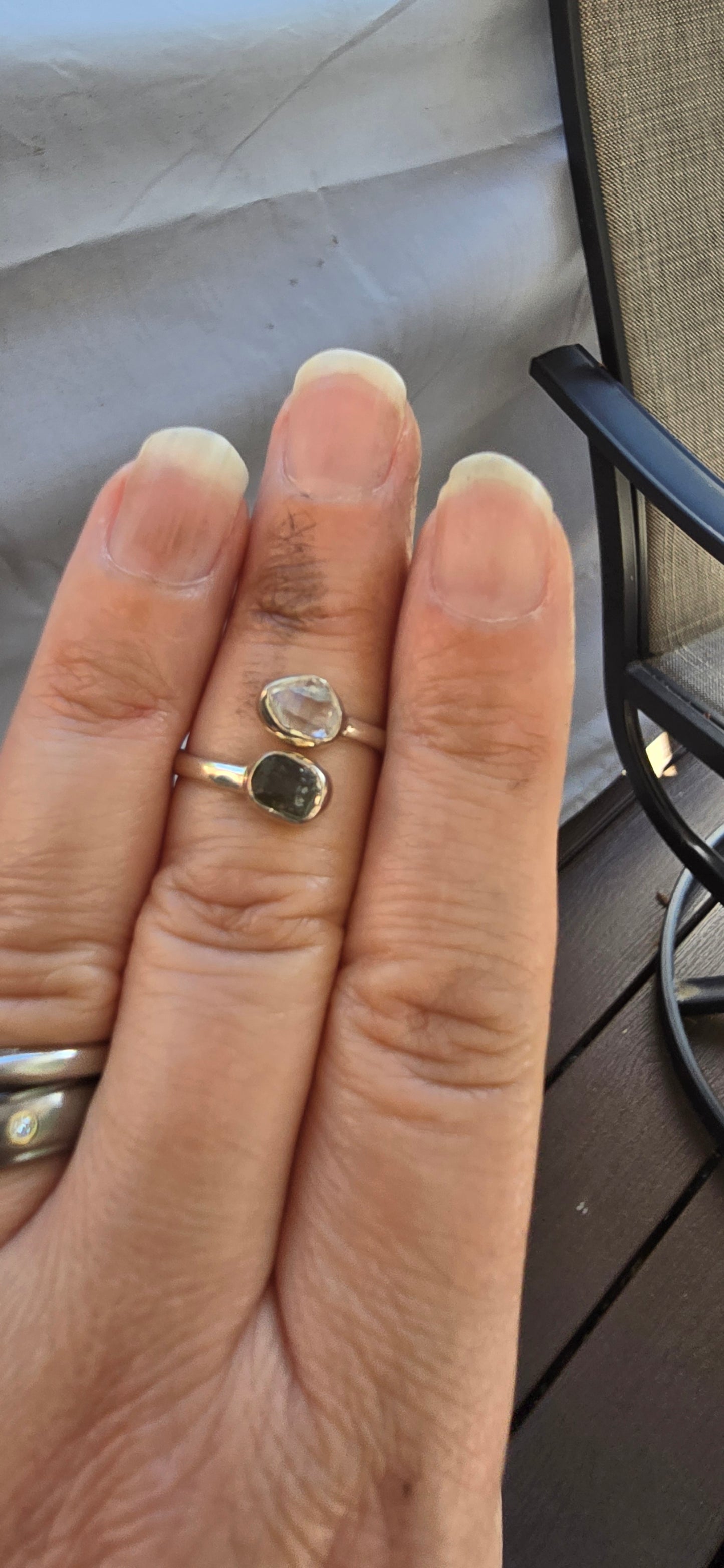Adjustable Black Tourmaline and Herkimer ring.