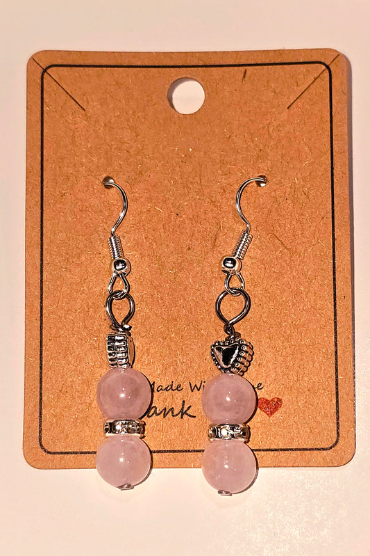 Rose Quartz Earrings with Heart Spacer