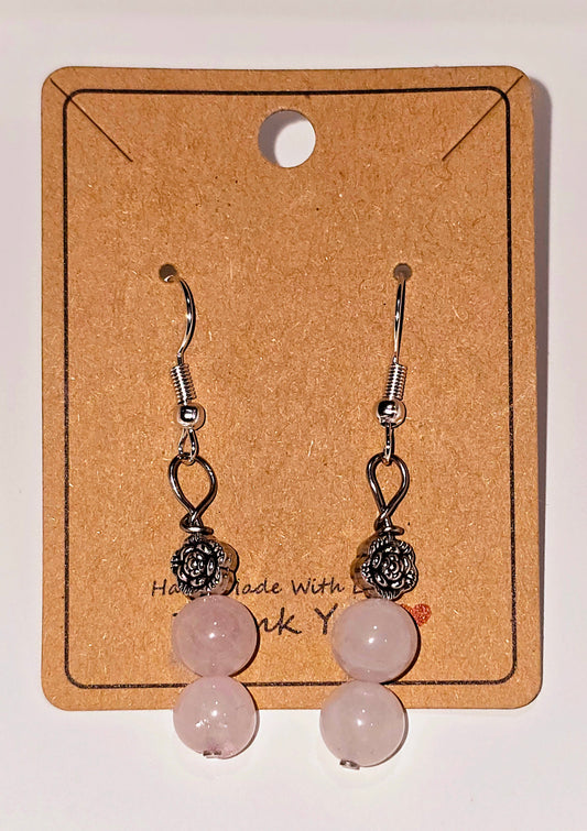 Rose Quartz Earrings w Rose Spacer