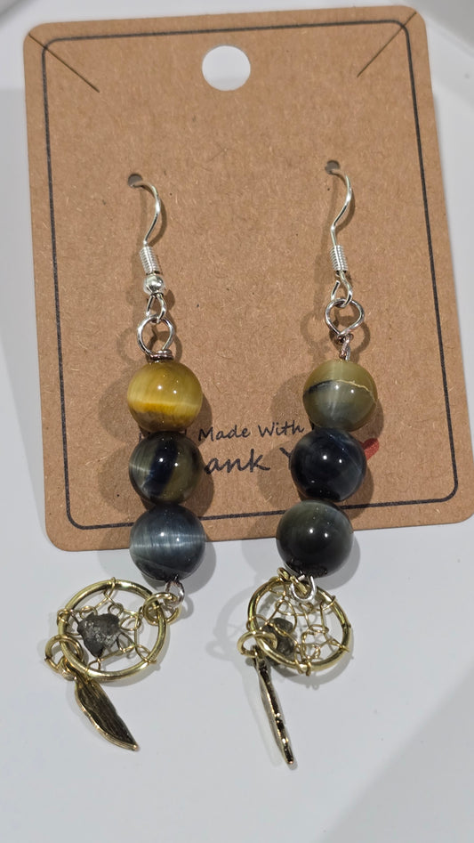 Hand made Hawkeye Bead Earrings w Dream catcher charm