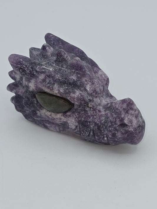 Lepidolite Dragon Skull ( with Labradorite Eyes)