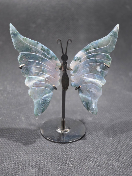 Moss Agate Butterfly wings with stand