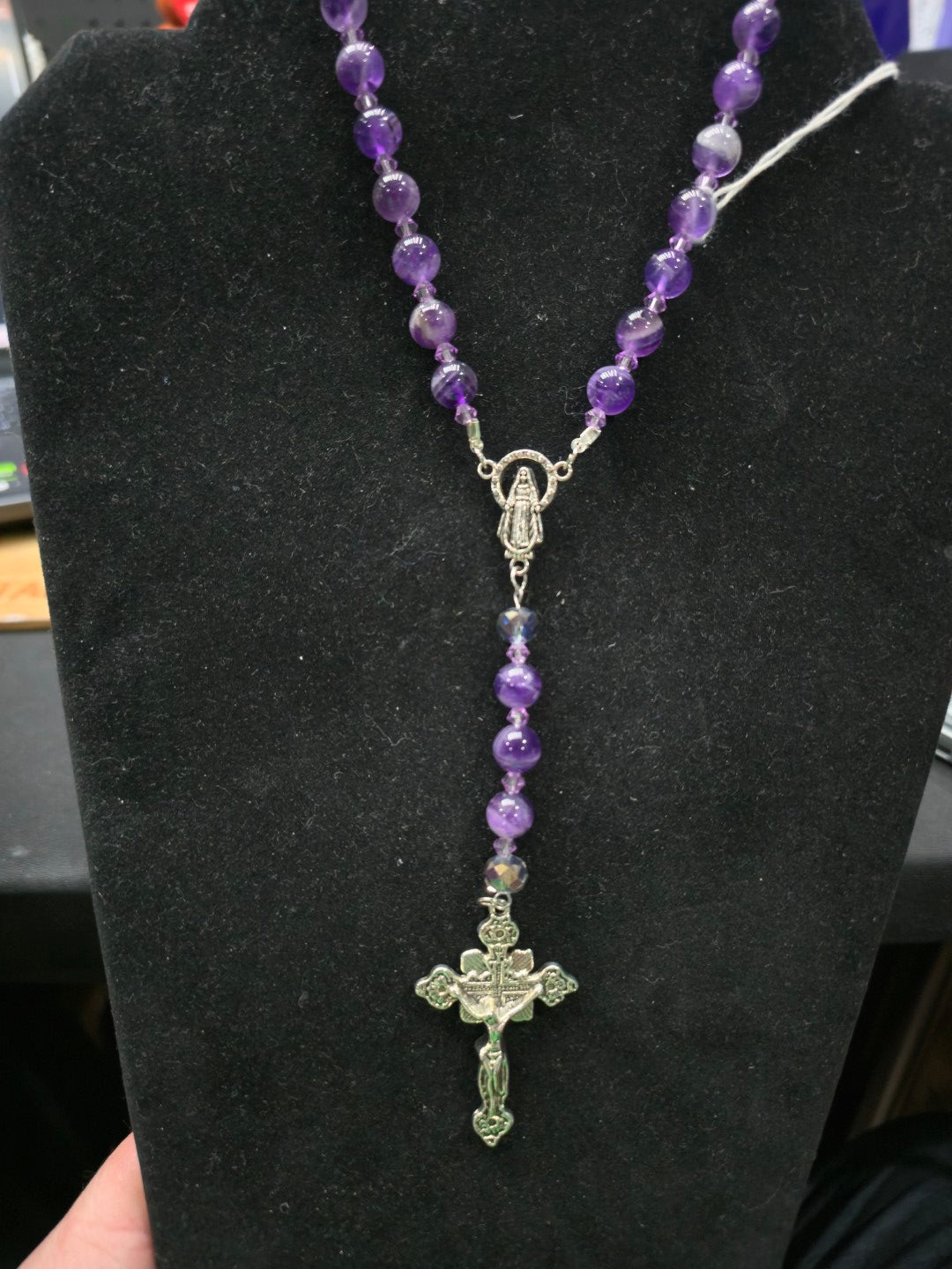 Chevron Amethyst 8mm Rosary Beads – Hand Strung Natural Stone Jewelry