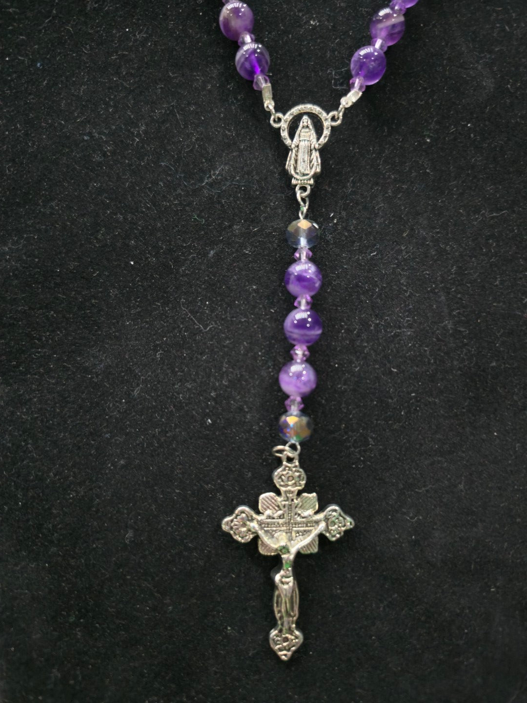 Chevron Amethyst 8mm Rosary Beads – Hand Strung Natural Stone Jewelry