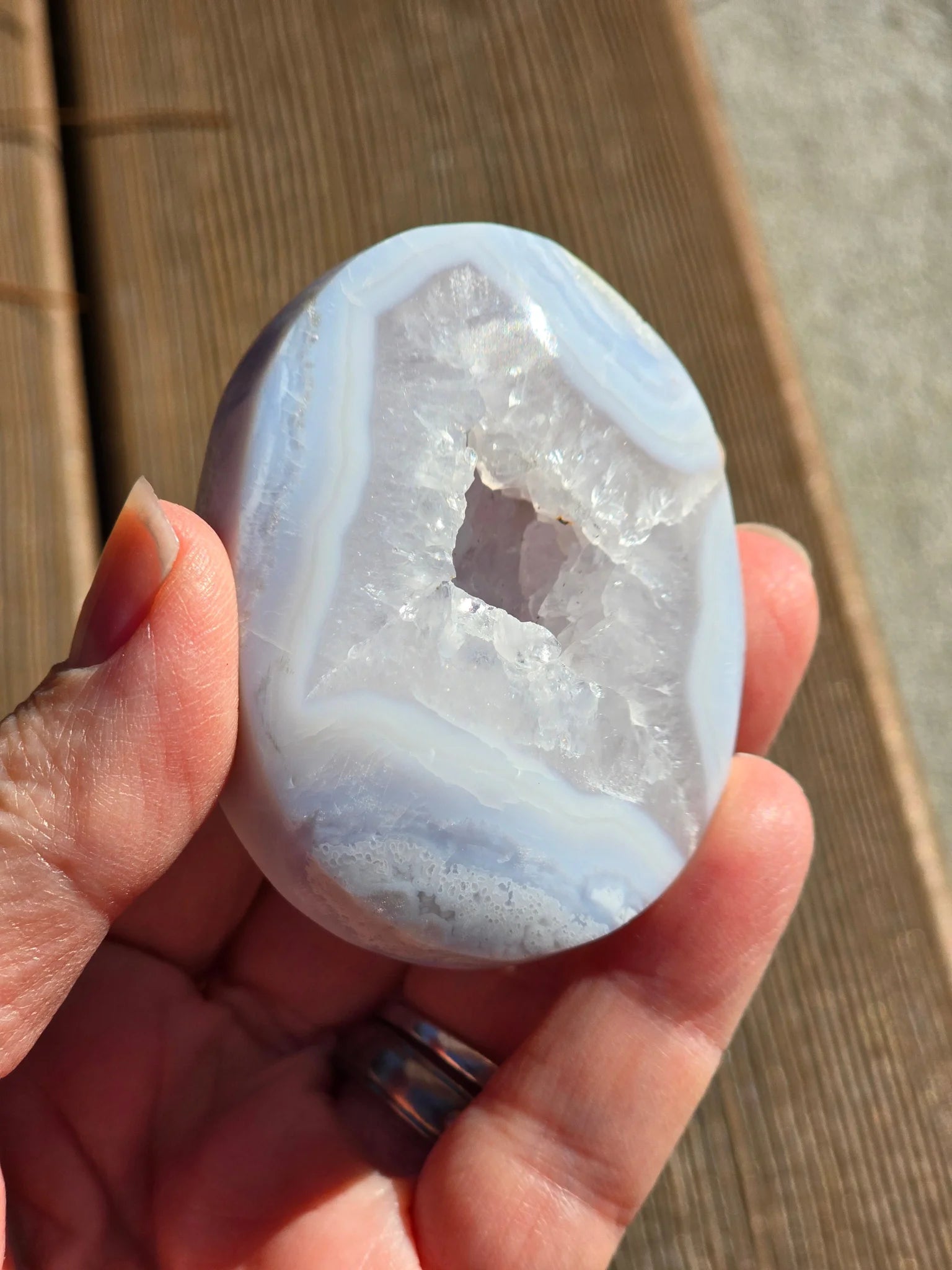 Blue Lace Agate Palm Stone