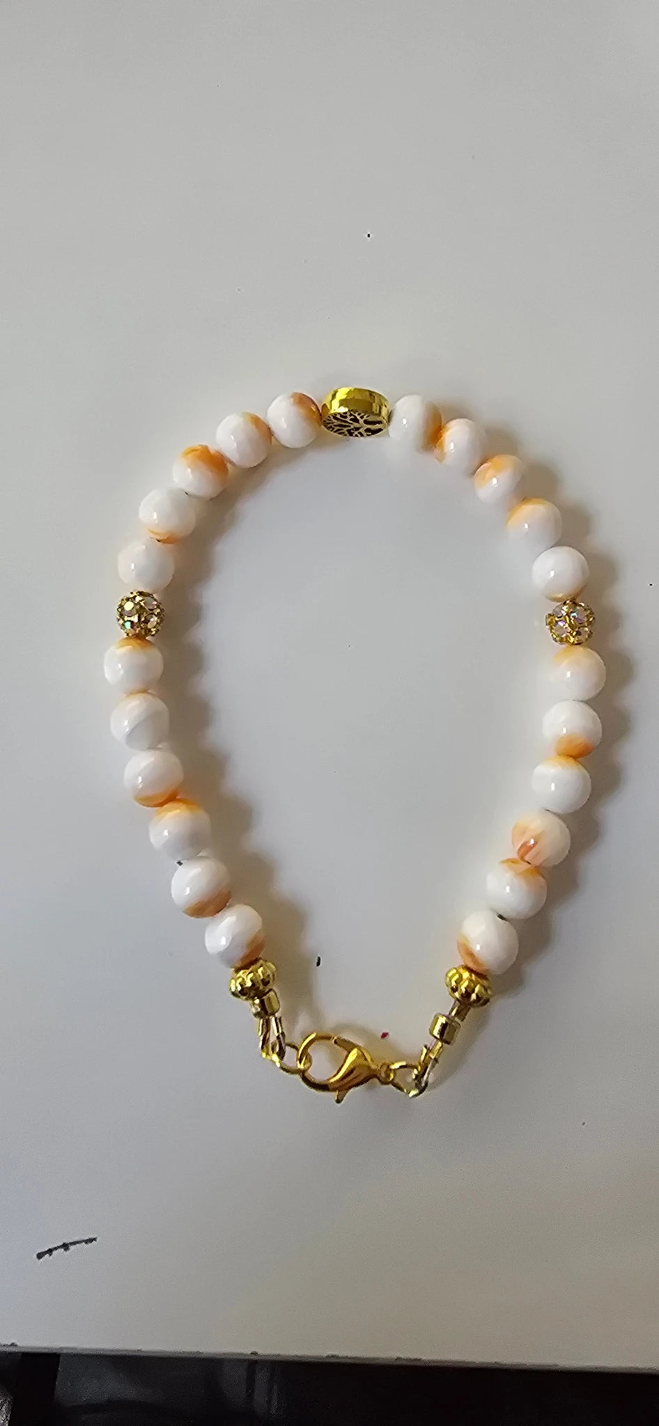 Spiny Orange Oyster Shell 6mm Wired Beaded Bracelet specimen - Genuine