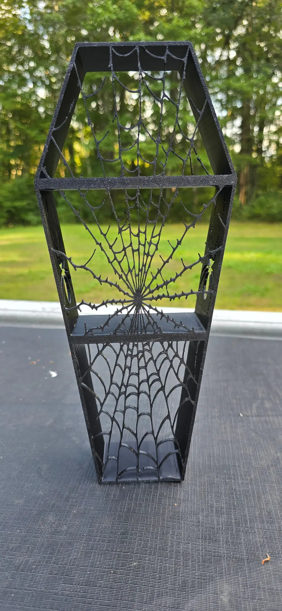 Coffin-Shaped Spiderweb Shelf - 3D Printed Wall Display