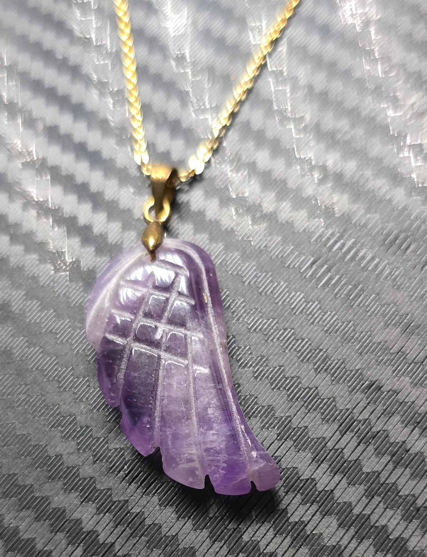 Angel Wing Pendant Necklace on Gold Finished Brass Chain – Natural Stone Jewelry