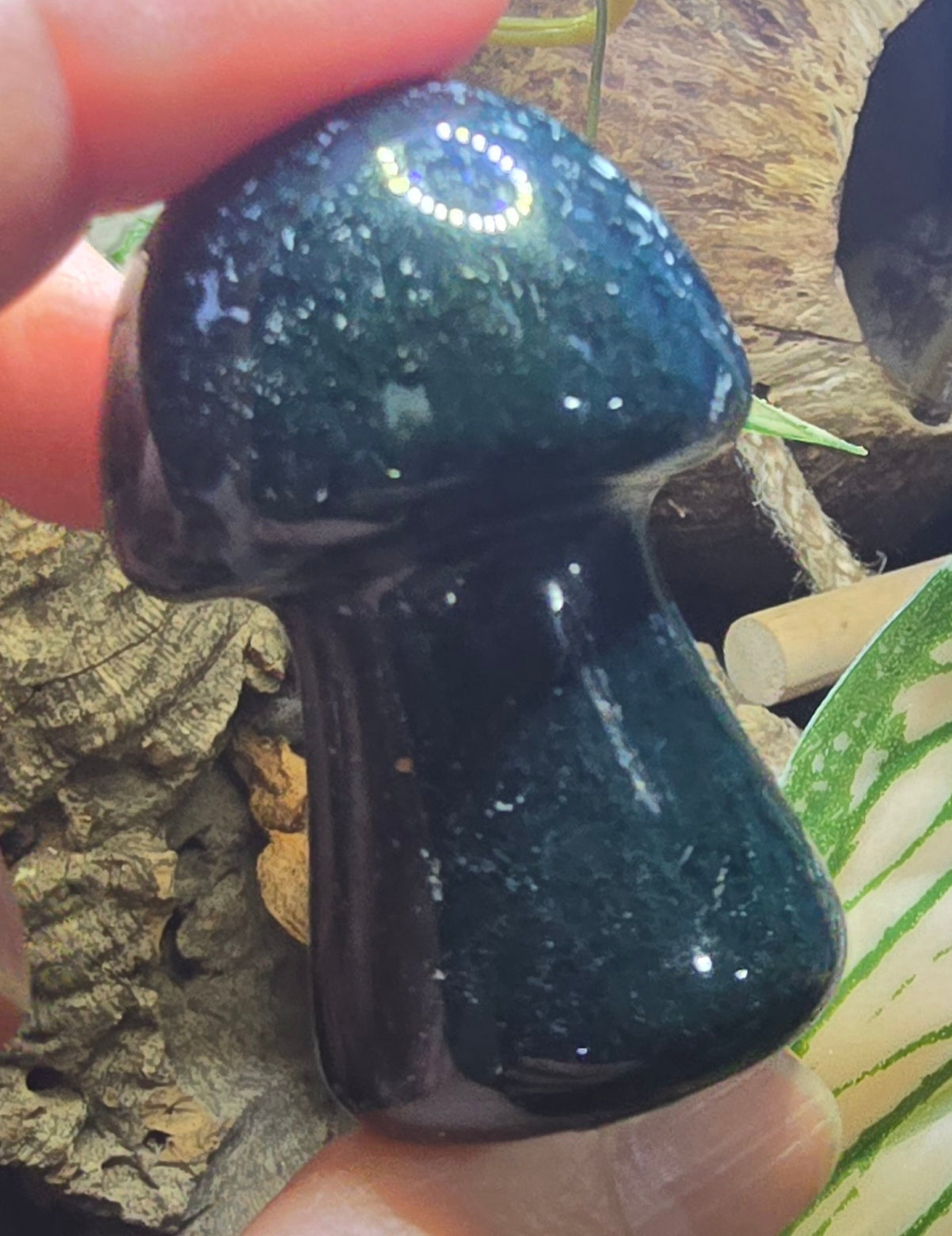 Moss Agate Mushroom Carving