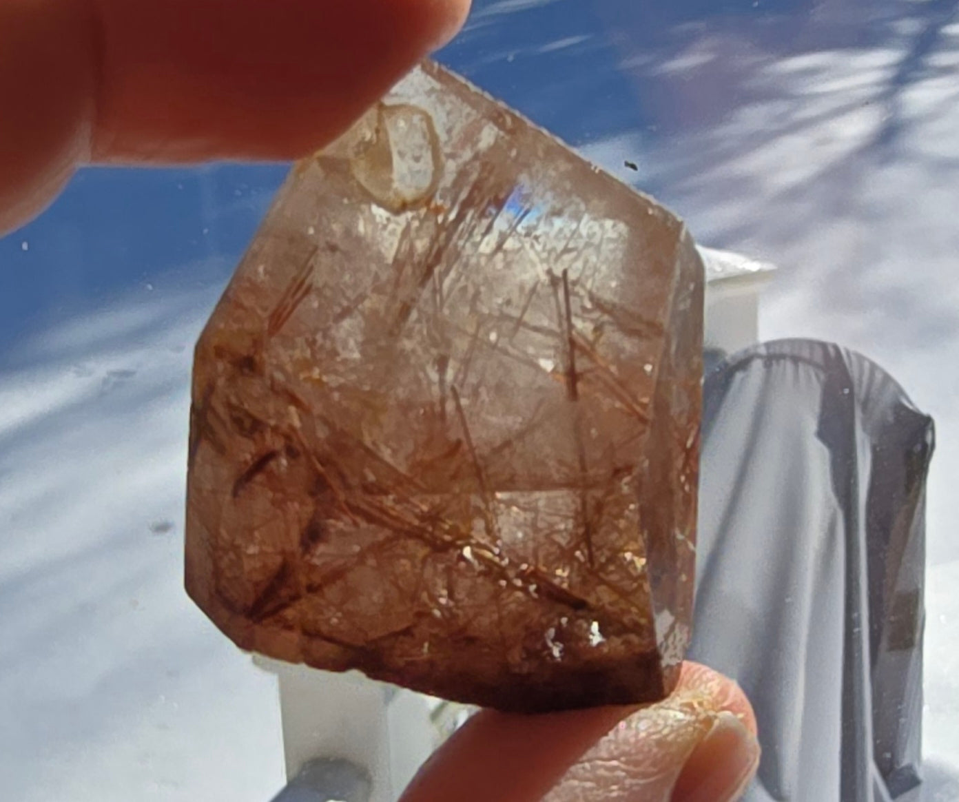 Polished Copper Rutilated Quartz Free-Form showcasing rutile strands