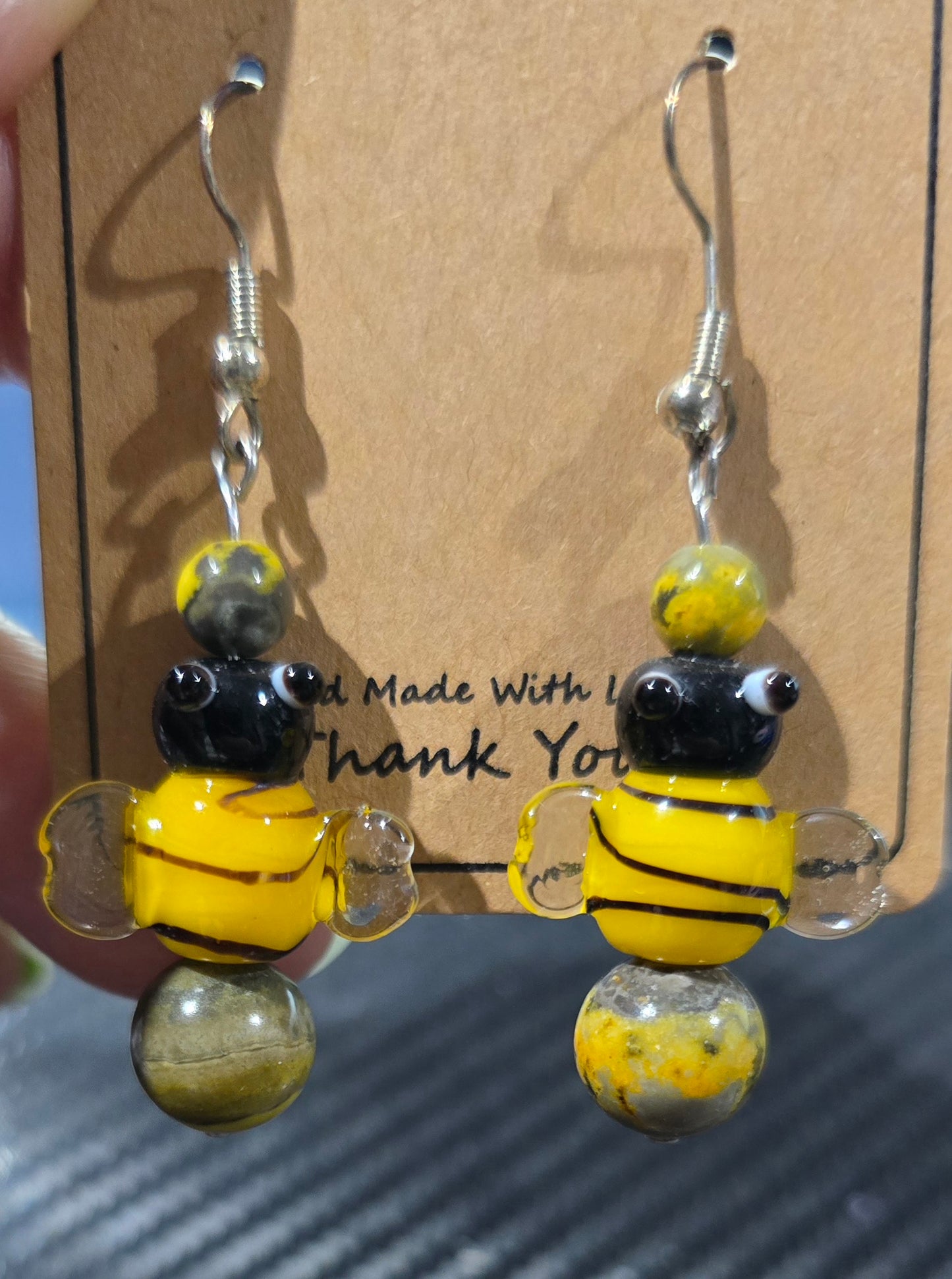 Bumblebee Jasper & Glass Bee Earrings – Hand Crafted Natural Stone Jewelry