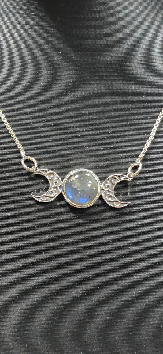 Labradorite Moon Phase Pendant & Necklace – #925 Sterling Silver