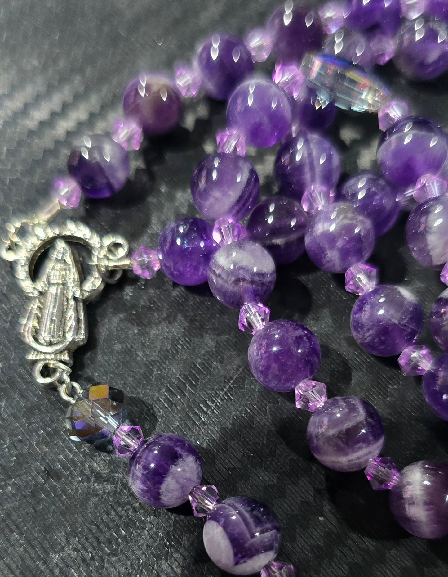 Chevron Amethyst 8mm Rosary Beads – Hand Strung Natural Stone Jewelry