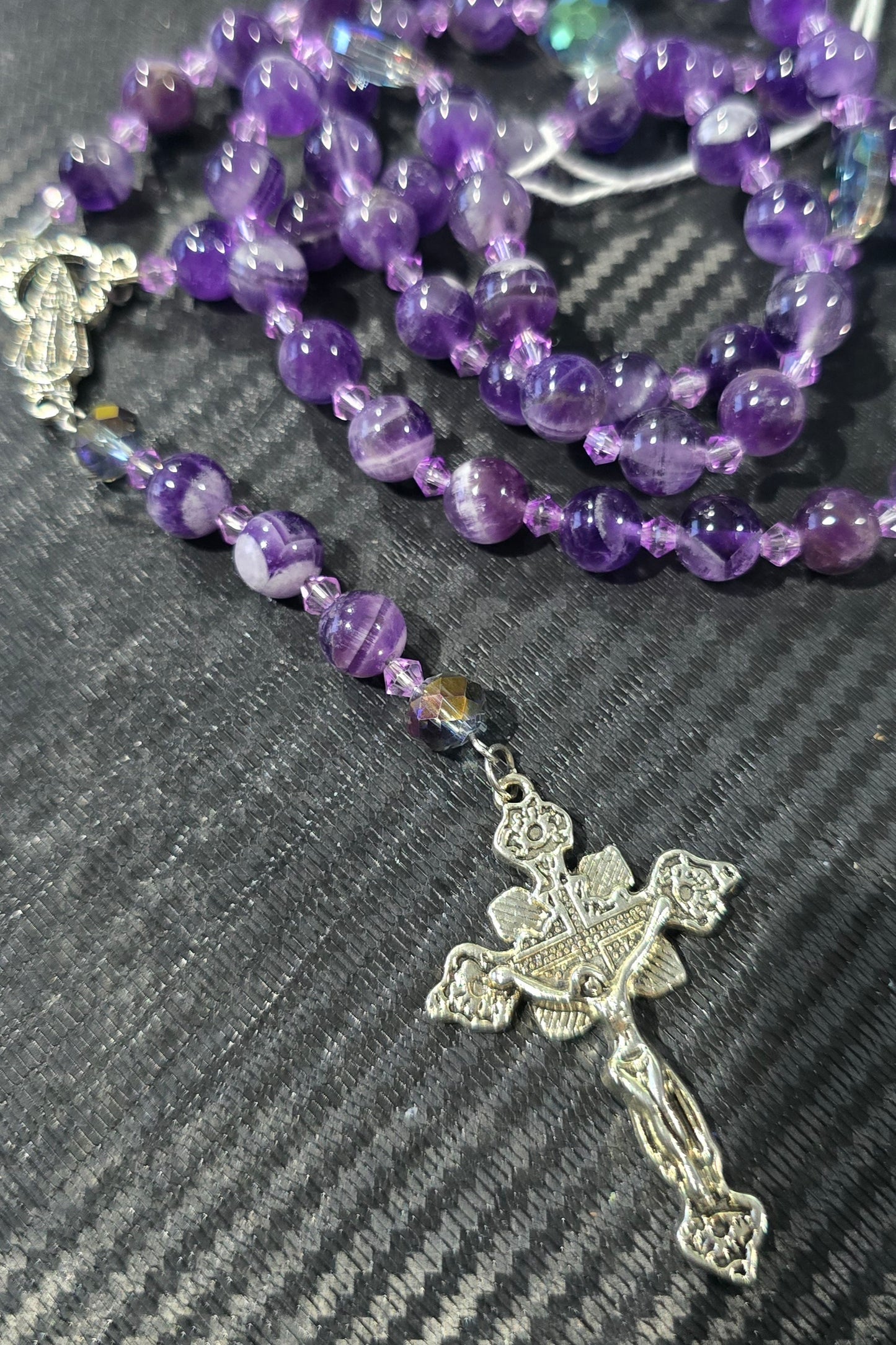 Chevron Amethyst 8mm Rosary Beads – Hand Strung Natural Stone Jewelry