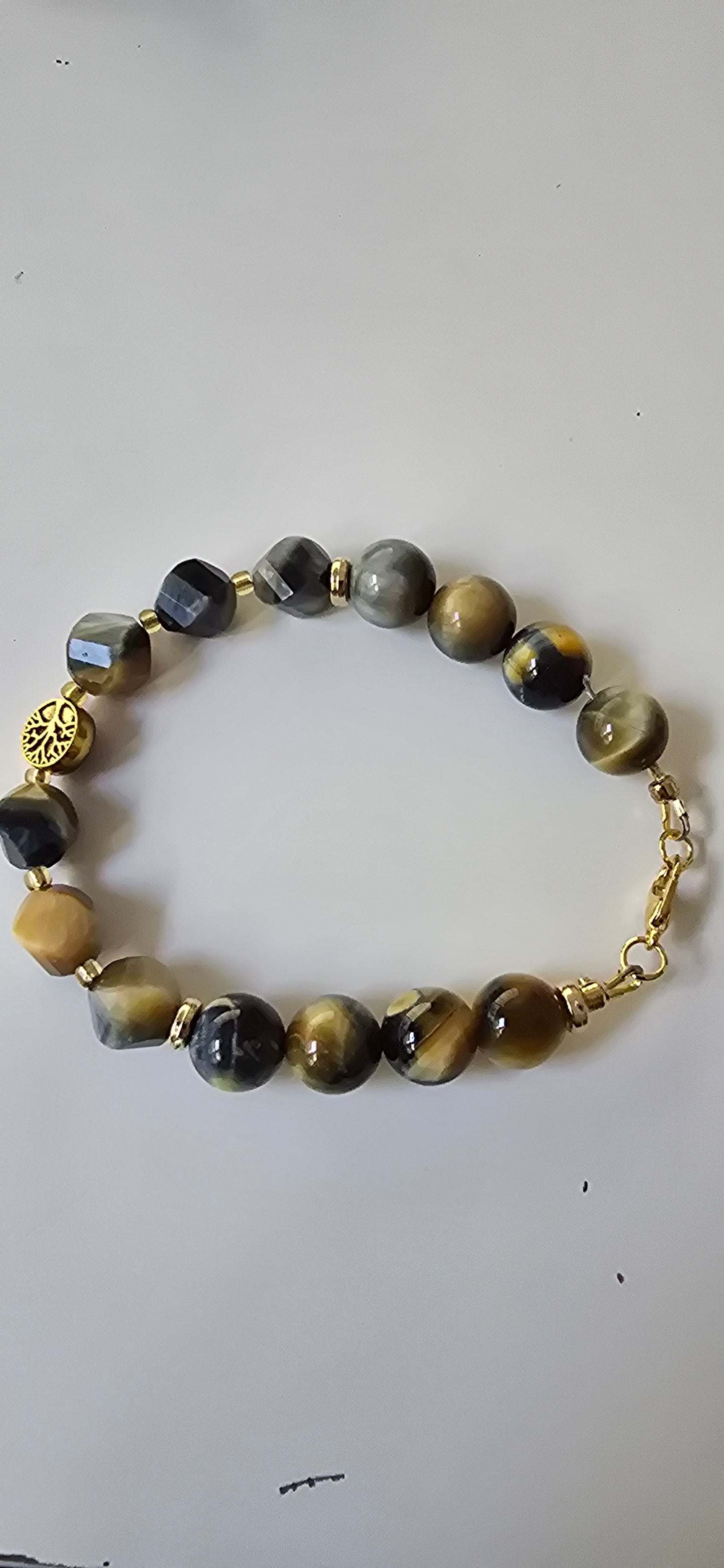 Hawk Eye Faceted  8mm and non Faceted 8mm beaded bracelet