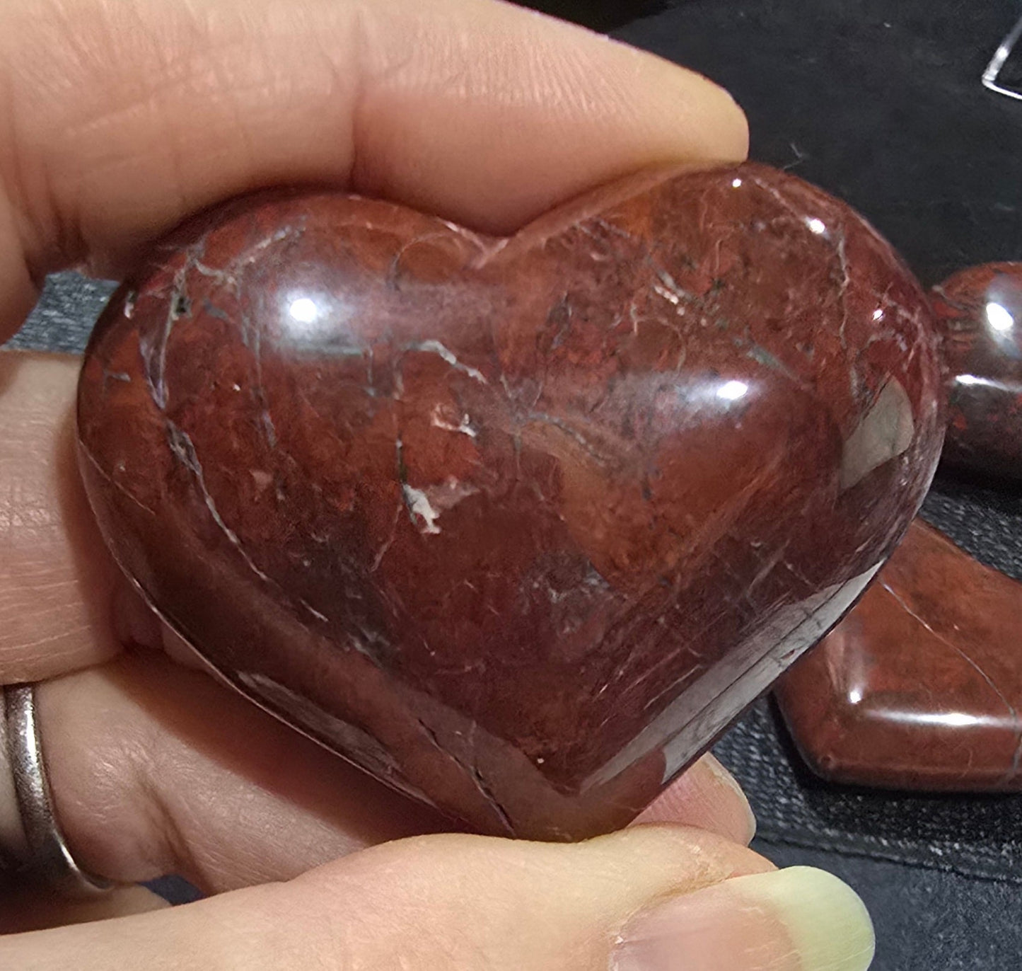 Red Jasper & Hematite Heart Carvings – Polished Natural Stone