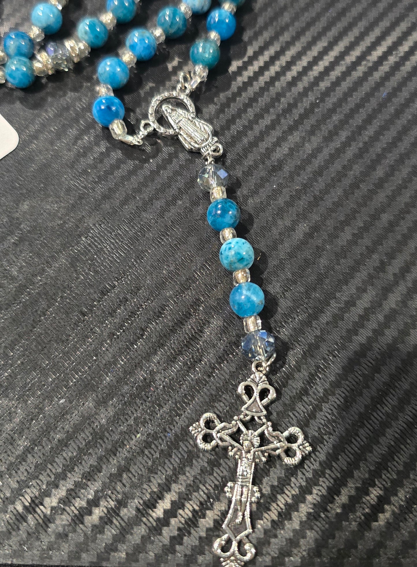 Blue Apatite Rosary Beads 8mm – Hand Strung Natural Stone Jewelry