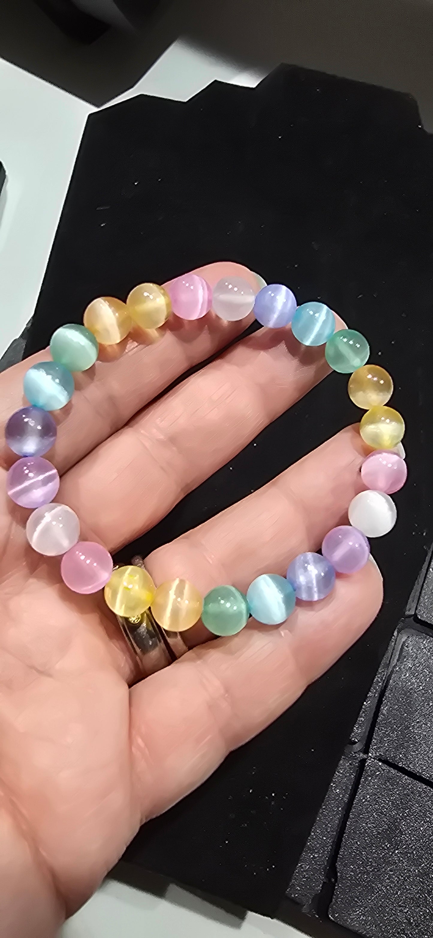 Aura coated Selenite 8mm Bracelet