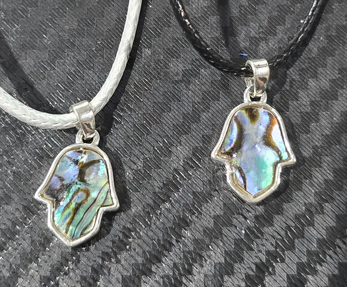 Abalone Shell Hamsa Pendant on Cord Necklace – Natural Shell Jewelry