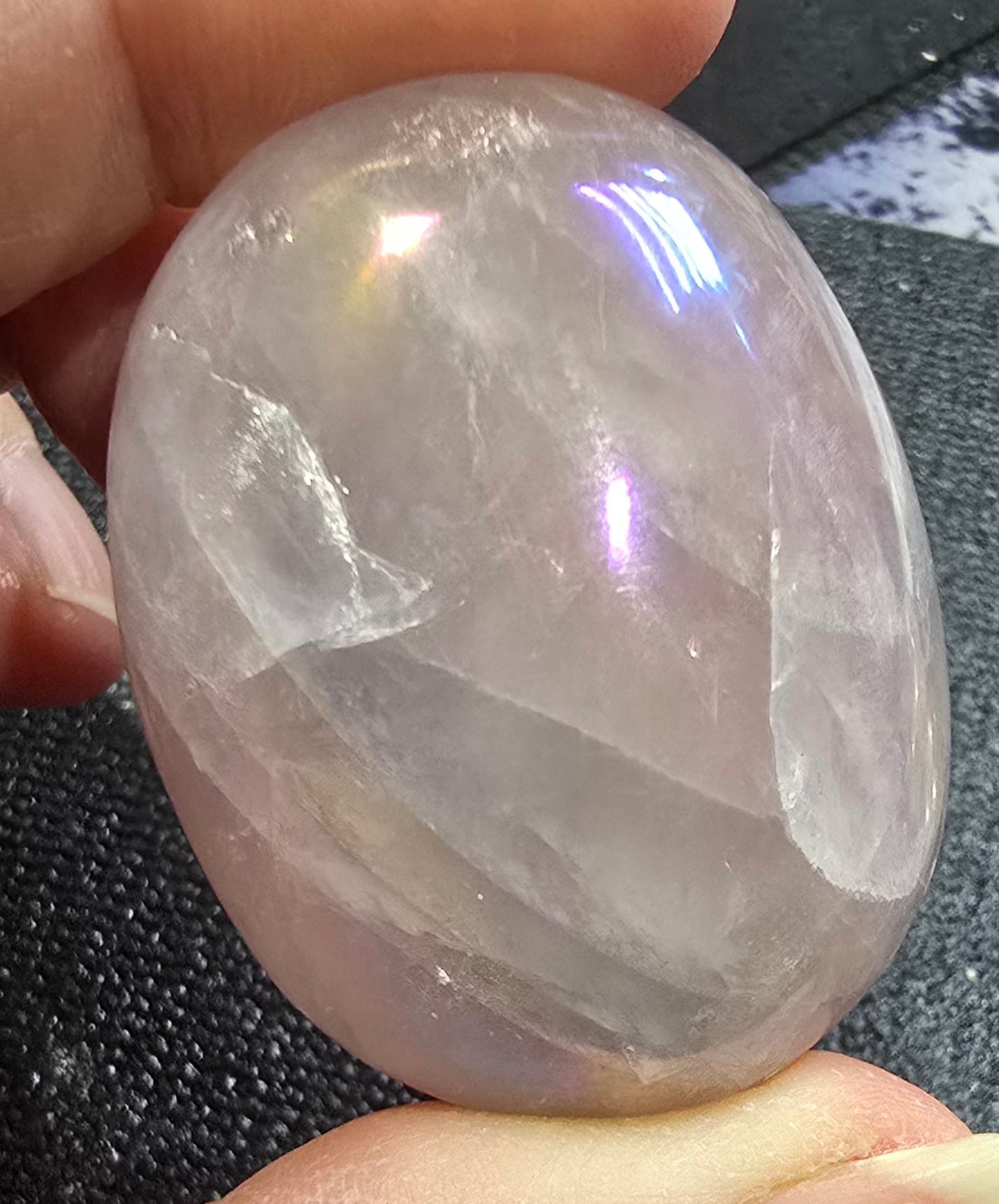 Aura Coated Rose Quartz Palmstones specimen