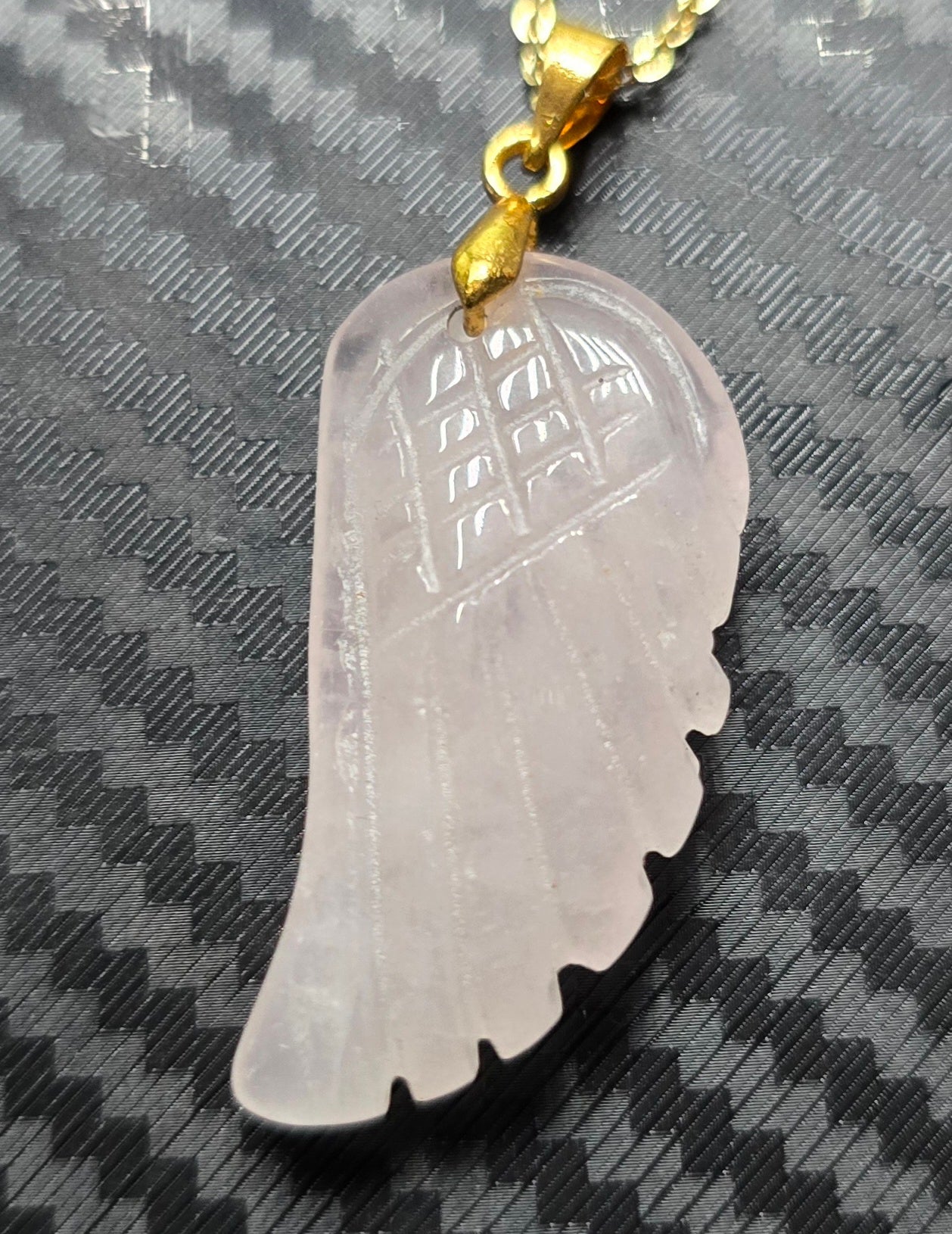 Angel Wing Pendant Necklace on Gold Finished Brass Chain – Natural Stone Jewelry
