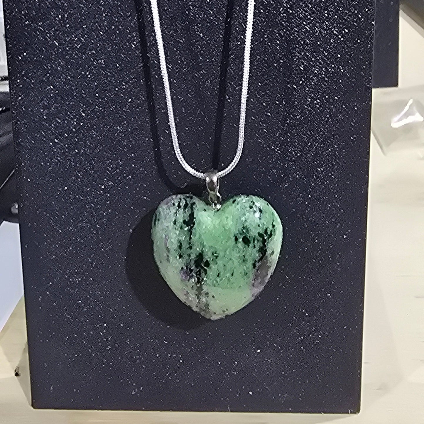 Ruby Zoisite Heart Pendant on 18" Silver Plated Copper Necklace – Natural Stone Jewelry