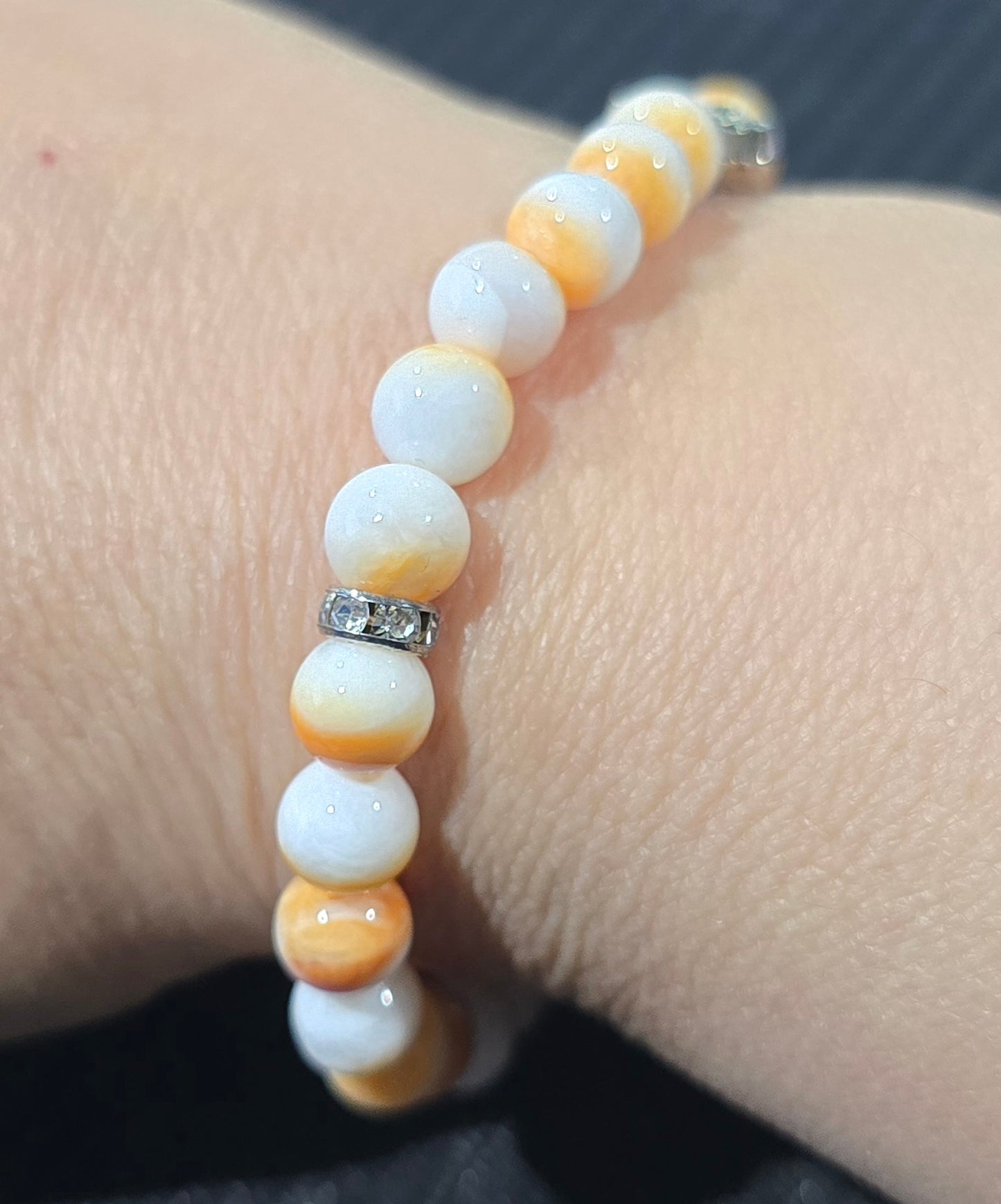 Spiny Oyster Shell 6mm Beaded Bracelet with Silver Toned Spacers – Natural Shell Jewelry