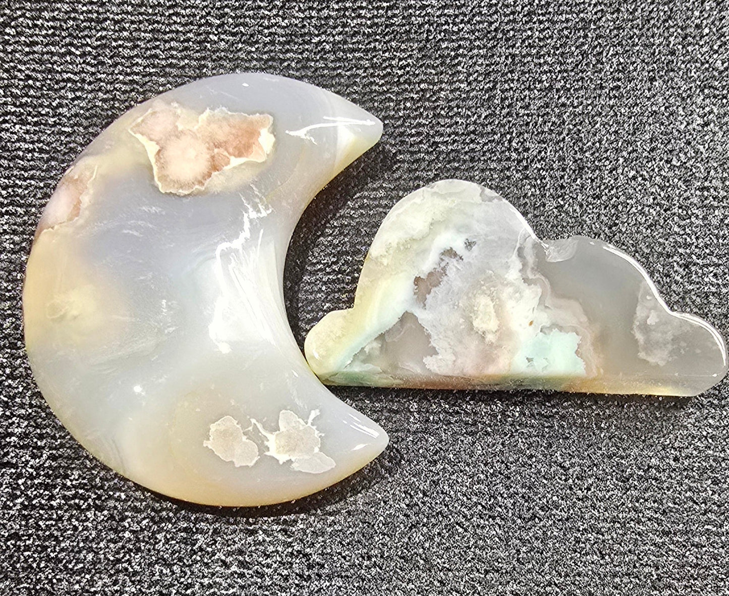 Flower Agate Moon & Cloud Combo - Polished Celestial Carvings Carving Genuine Natural Agate