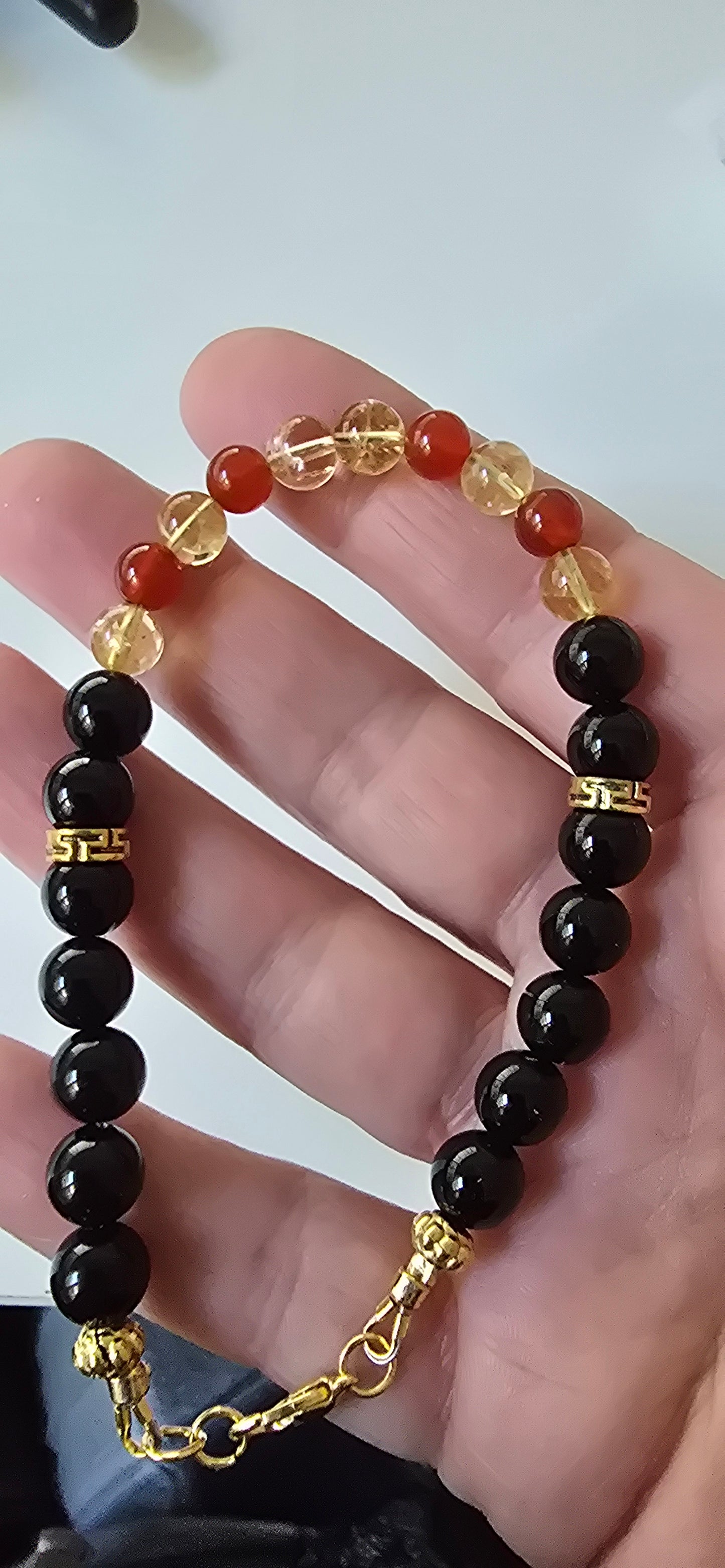 Black Onyx,Carnelian, and Citrine Beaded Bracelet