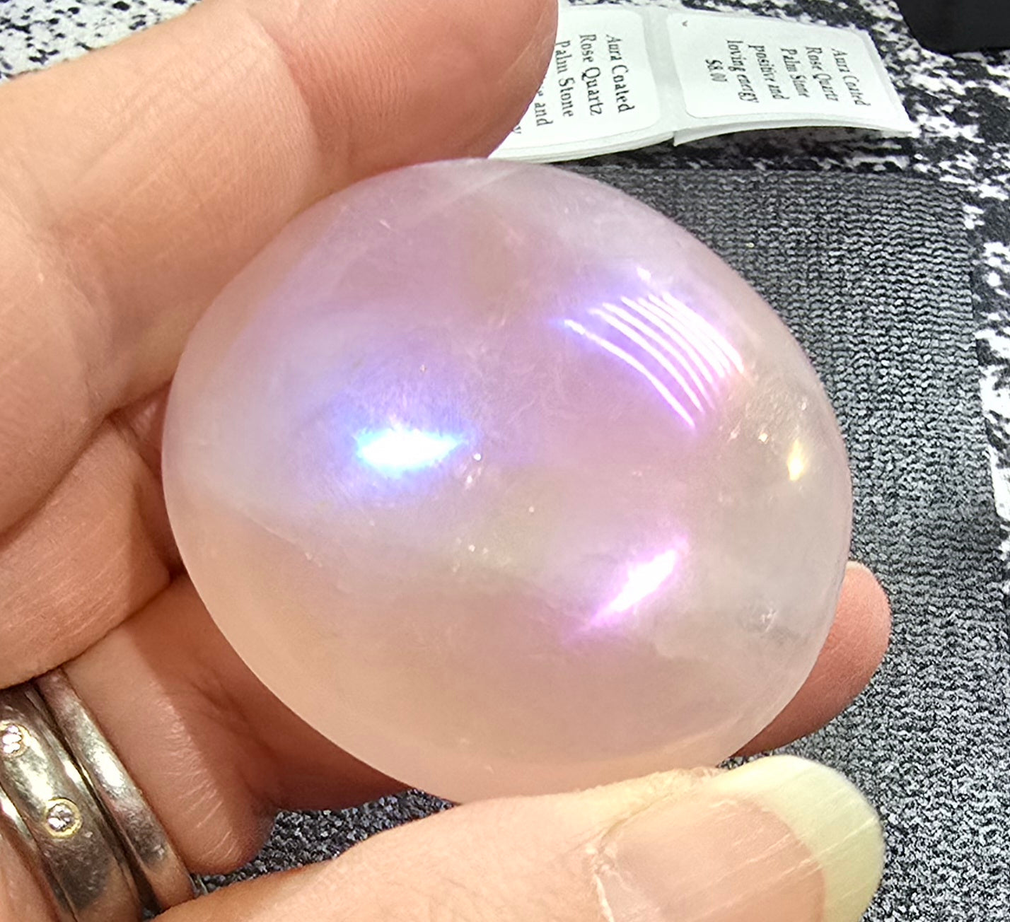 Aura Coated Rose Quartz Palmstones specimen