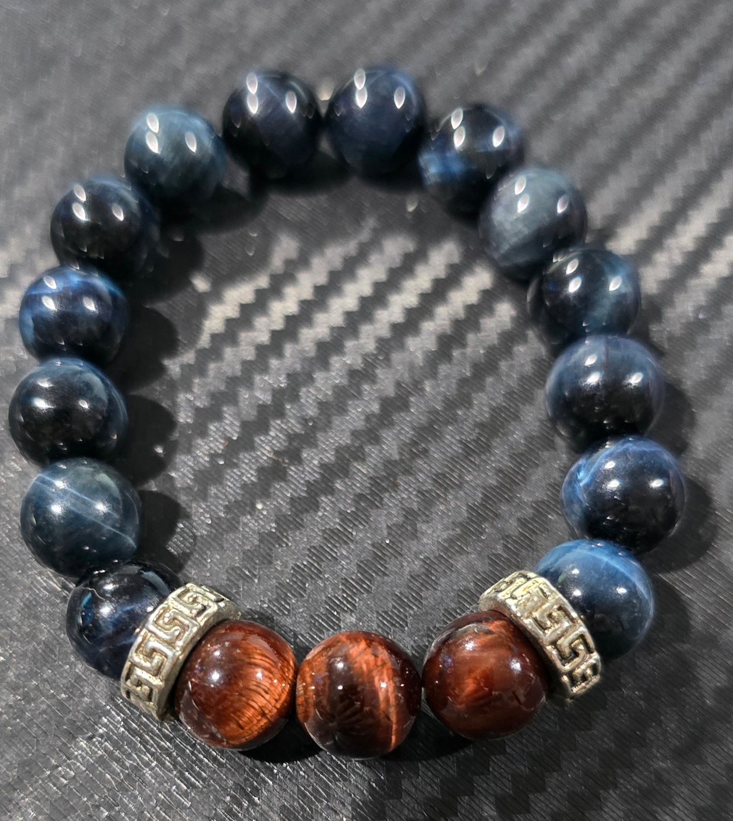 Red & Blue Tiger Eye 10mm Beaded Bracelet – 7" Wrist Size Hand Strung Natural Stone Jewelry